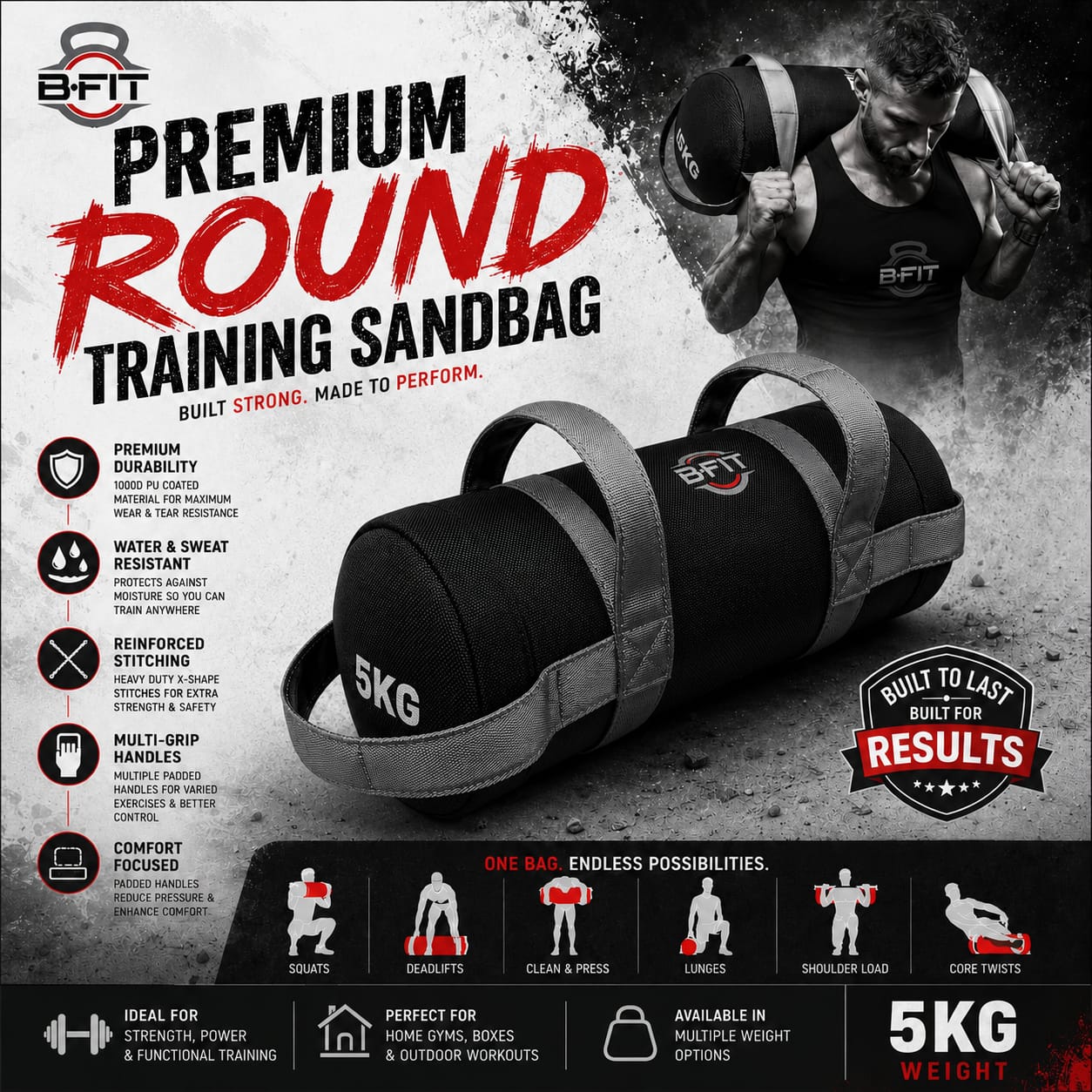 B Fit Fitness Sand Bag 5 Kg for Workout Heavy Duty Sand Bags Weights for Crossfit at Home Workouts Cross-Training Conditioning and Exercise
