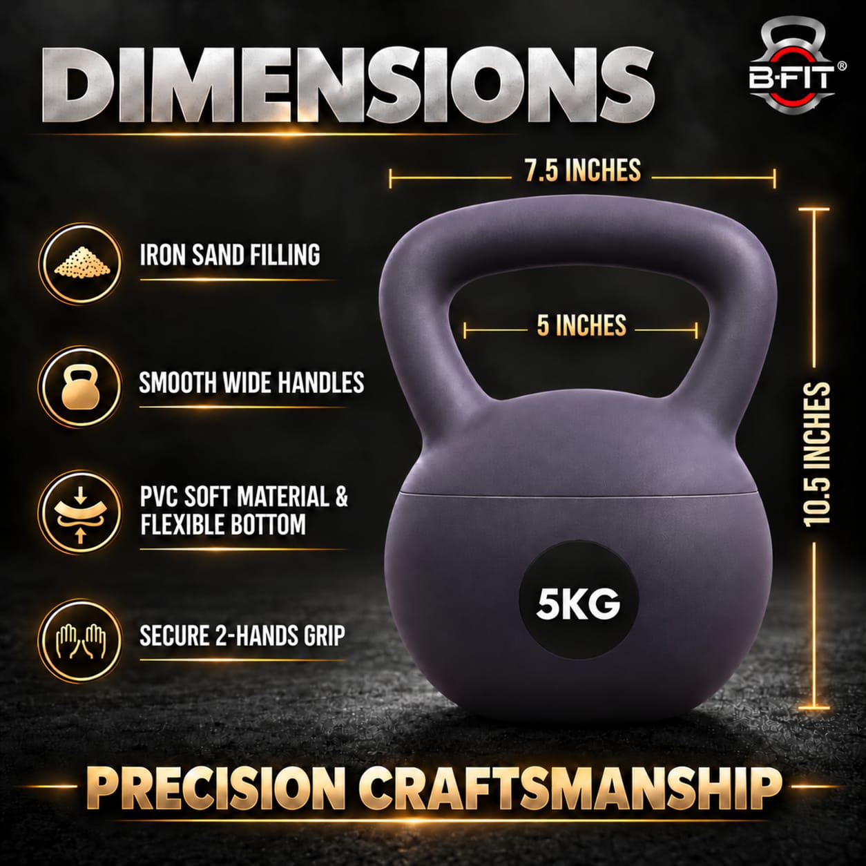 B Fit Soft Kettlebells 5 Kg with Cushioned Impact-Resistant Base and Anti-Slip