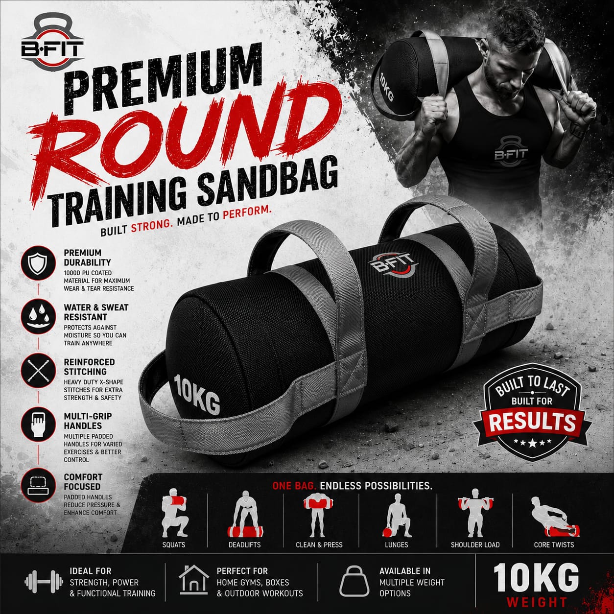 B Fit Fitness Sand Bag 10 Kg for Workout Heavy Duty Sand Bags Weights for Crossfit at Home Workouts Cross-Training Conditioning and Exercise