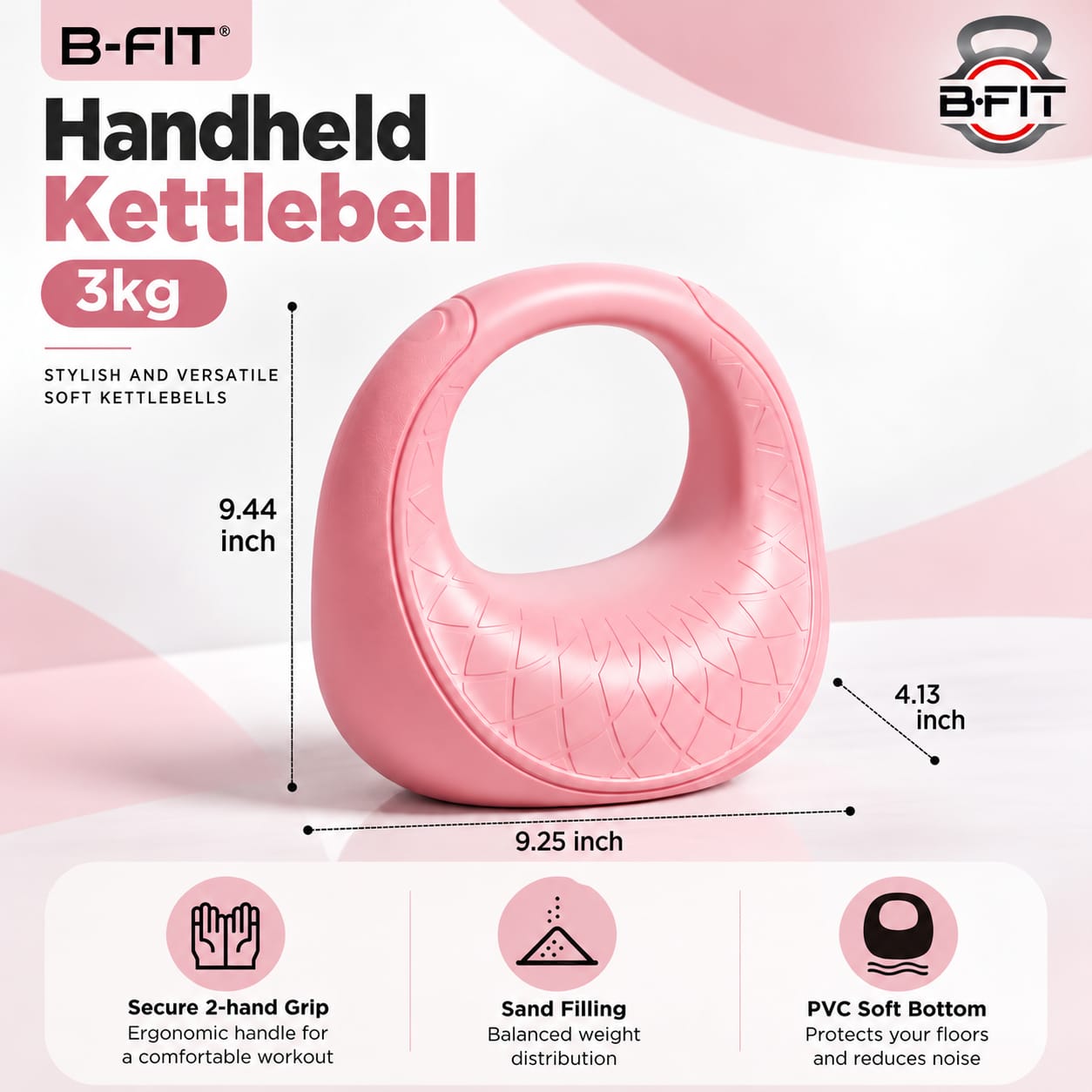 B Fit 3 Kg HandHeld Design Soft Kettlebell with Cushioned