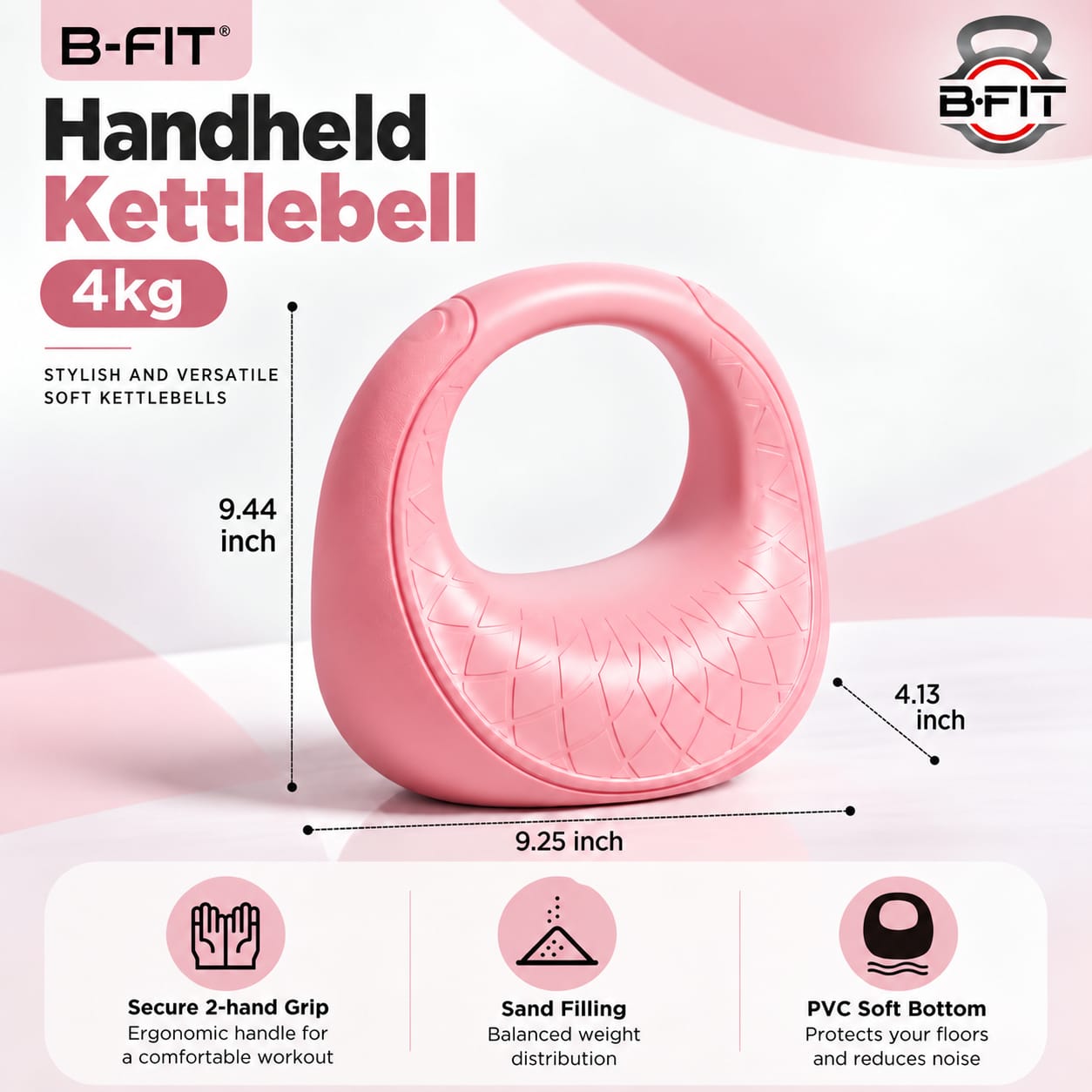 B Fit 4 Kg HandHeld Design Soft Kettlebell with Cushioned