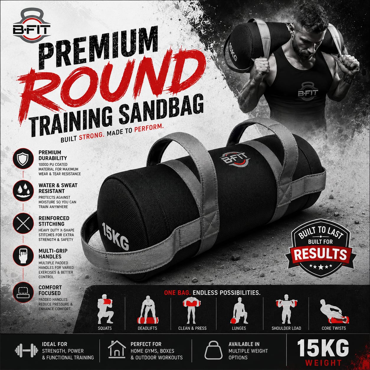 B Fit Fitness Sand Bag 15 Kg for Workout Heavy Duty Sand Bags Weights for Crossfit at Home Workouts Cross-Training Conditioning and Exercise