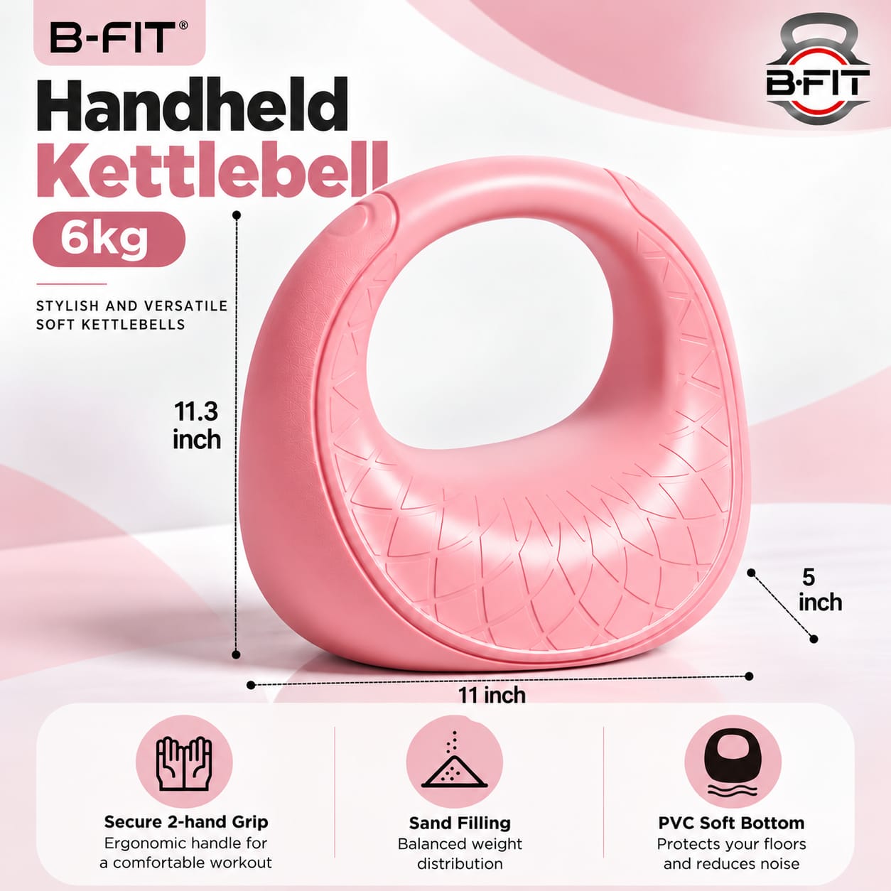 B Fit 6 Kg HandHeld Design Soft Kettlebell with Cushioned