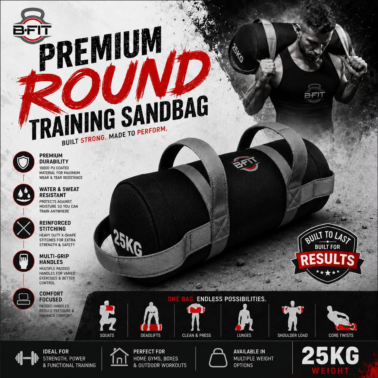 B Fit Fitness Sand Bag 25 Kg for Workout Heavy Duty Sand Bags Weights for Crossfit at Home Workouts Cross-Training Conditioning and Exercise
