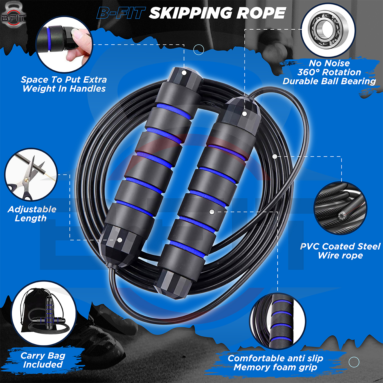 B Fit Jump Rope Assorted Colour Tangle-Free Rapid Speed Jumping Rope Cable with Ball Bearings for Women Men and Kids Workout with Foam Handles for Fitness Home Exercise Slim Body