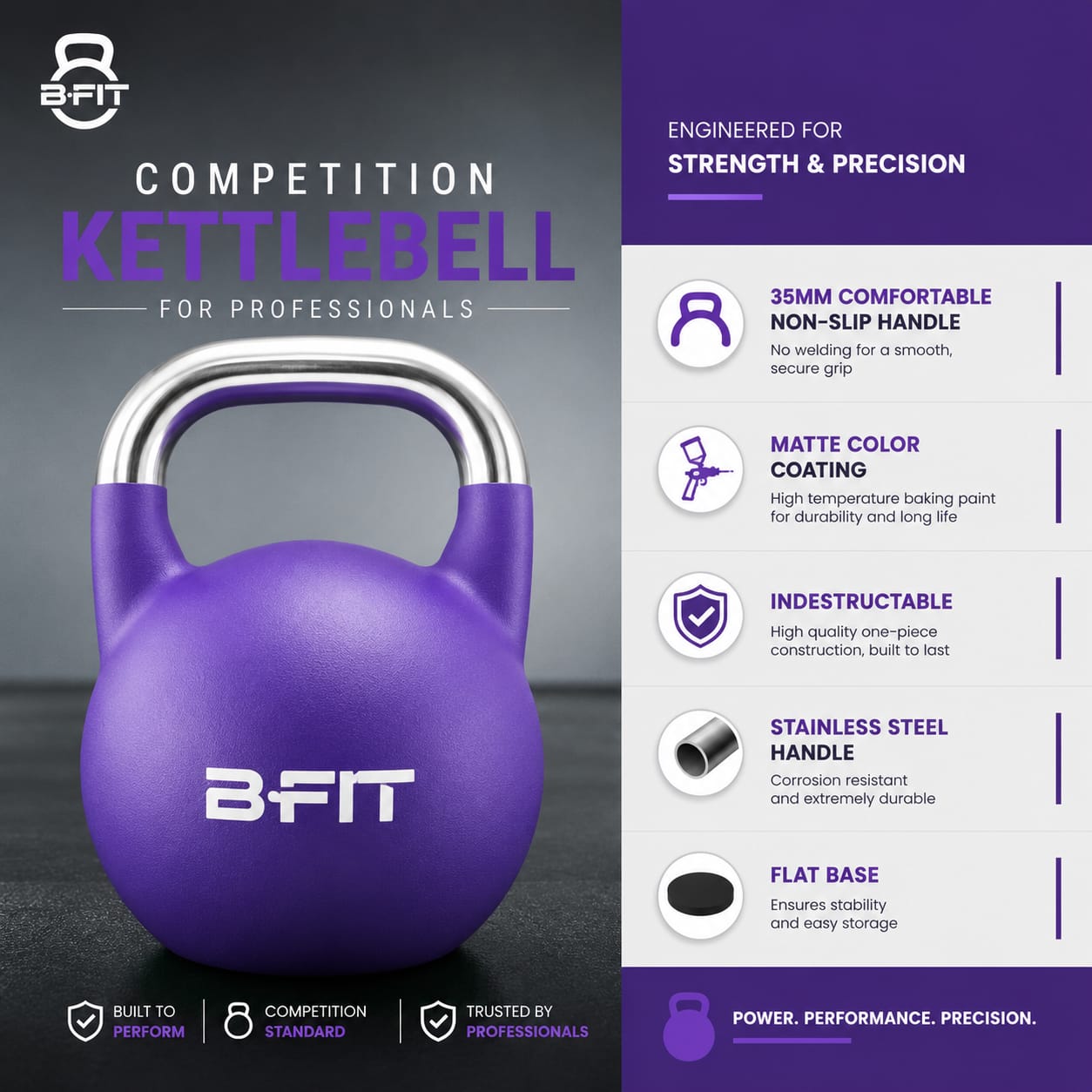 B Fit Matte Finish Competition Kettlebell 6 Kg Weight Workout Gym Equipment and Strength training sets for Women and Men for Home Gym - Suitable for Repetition Workouts