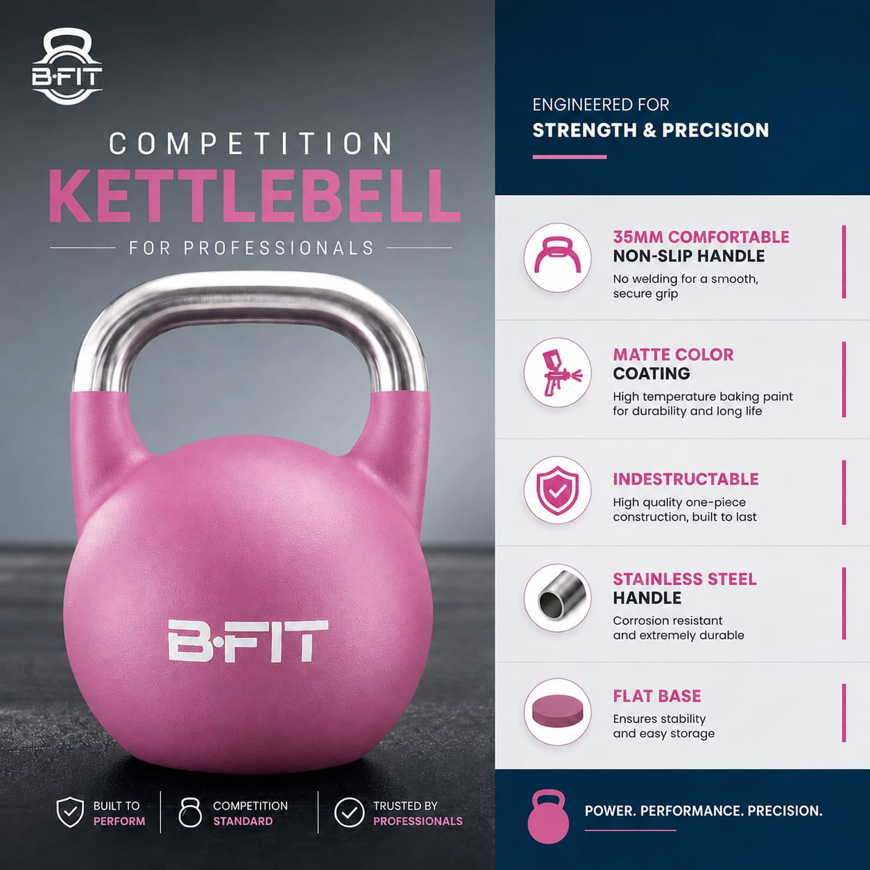 B Fit Matte Finish Competition Kettlebell 8 Kg Weight Workout Gym Equipment and Strength training sets for Women and Men for Home Gym - Suitable for Repetition Workouts
