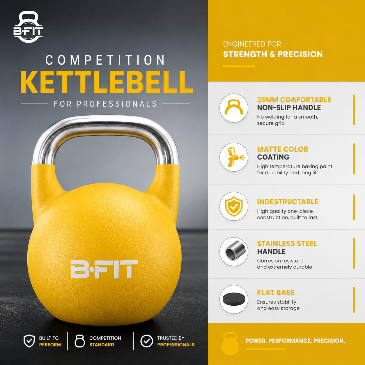 B Fit Matte Finish Competition Kettlebell 16 Kg Weight Workout Gym Equipment and Strength training sets for Women and Men for Home Gym - Suitable for Repetition Workouts