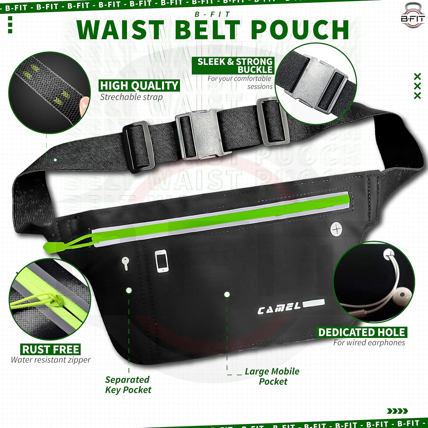 B Fit Running Belt with Bounce-Free Pouch for iPhone and Samsung Galaxy - Ideal for Running Walking Cycling and Gym Workouts