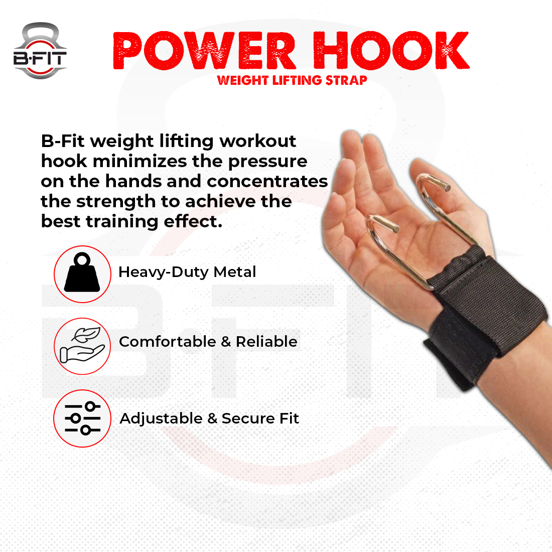 B Fit Weightlifting Grip Hooks Heavy Duty Wrist Wraps Support Straps Power Weight Lifting Gloves Bodybuilding Deadlifts Pull Ups Home Gym Workout