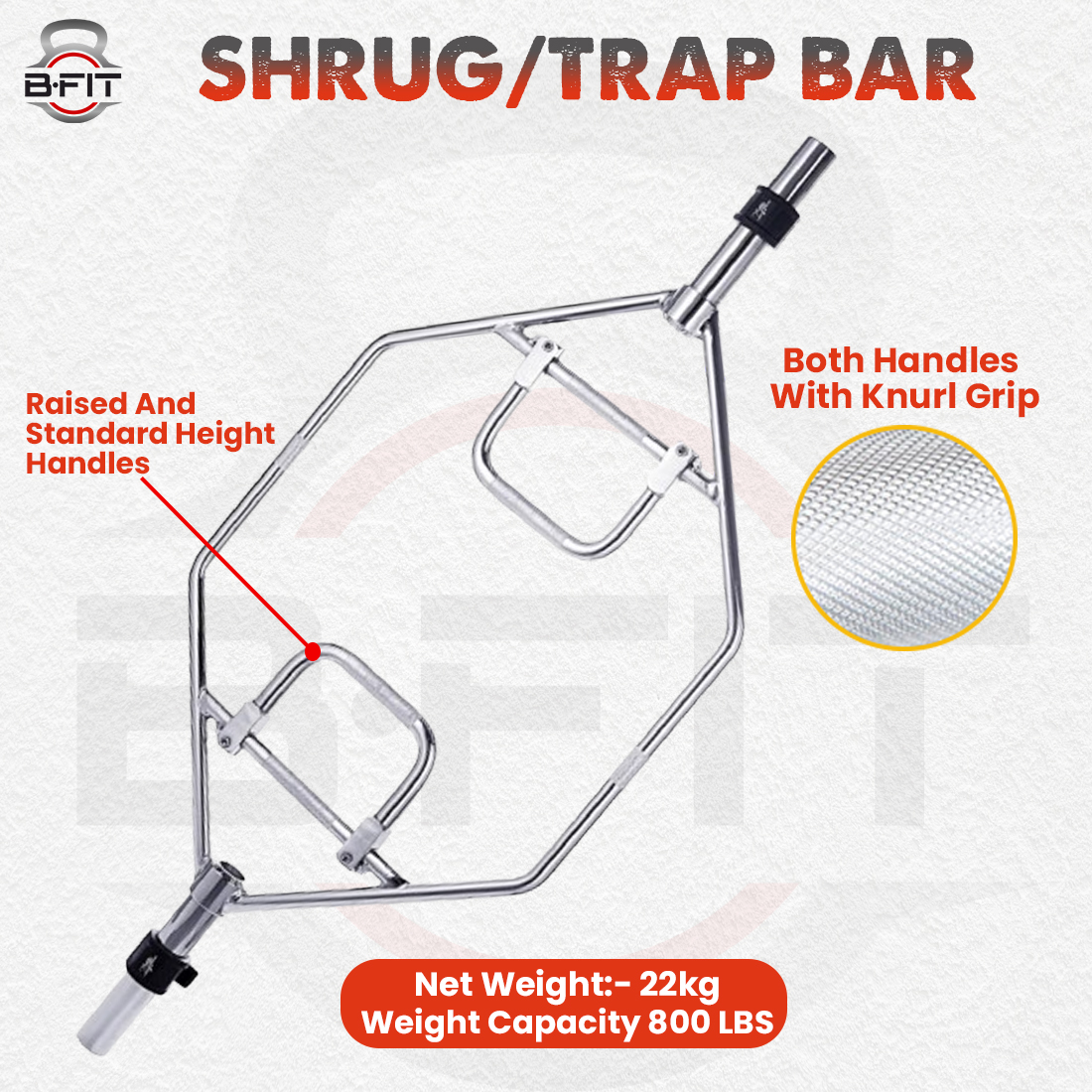 B fit Olympic Trap Bar Hex Bar Shrug Bar Barbell Bar Workout Barbell Bar Deadlift Olympic Size 50 MM Collar Pair included