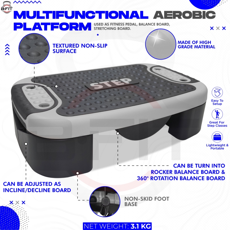 B Fit 4-In-1 Aerobic Step Platform - Adjustable Multifunctional Balance Board Steppers for Exercise Stepper Platform - Home Workout Step Up Exercise Step Platform For Balance Gym Class Non Slip