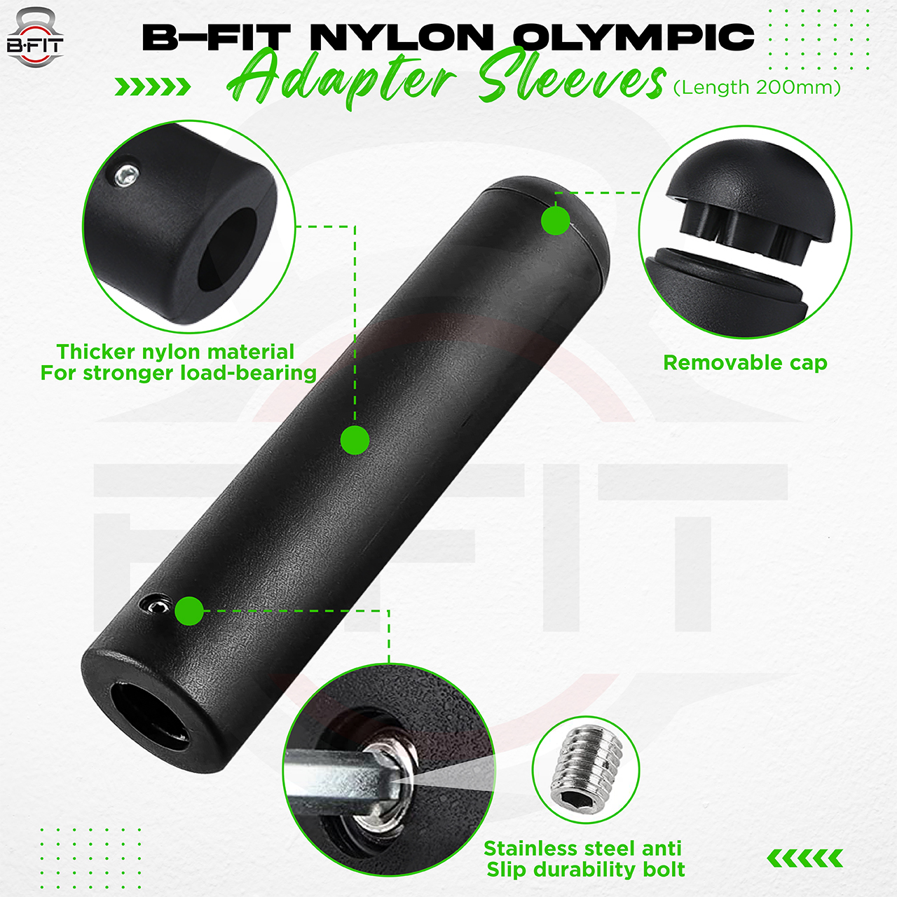 B Fit 2 Pcs Nylon Olympic Adapter Sleeve 8 Convert 1 Bars or Posts to 2 Olympic Bars 50 200MM