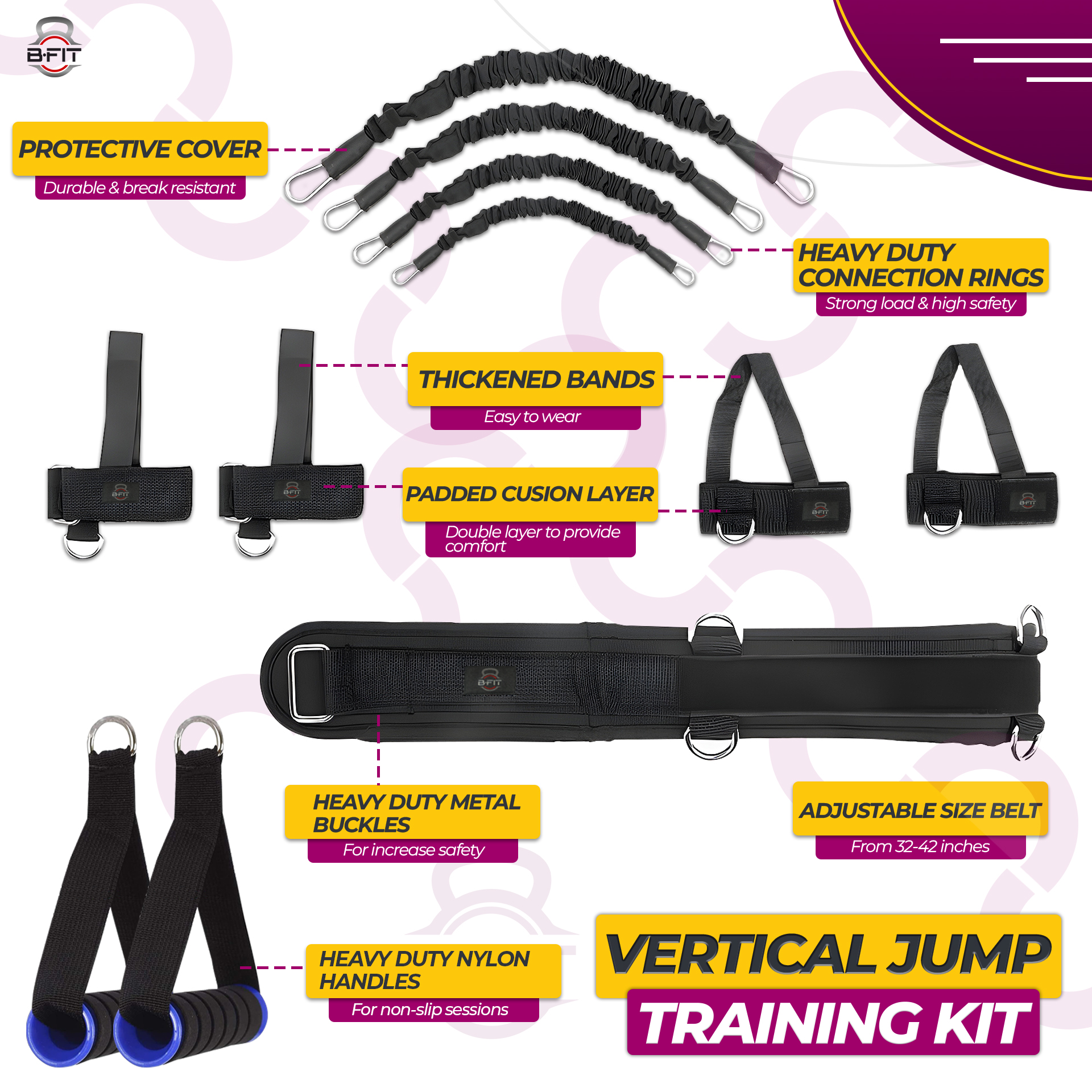 B FIT Leg Strength and Agility Training Strap System Strength Training Rope for Football Basketball Taekwondo Yoga Boxing Equipment Vertical Jump Trainer Kit