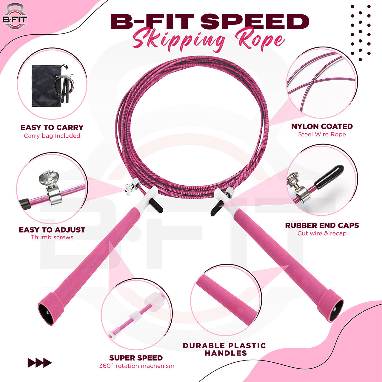 B Fit Speed Jump Rope Assorted Colors for Cross Fit Speed Skip Rope Training Adjustable Jumping Rope for Cardio Fitness Exercise