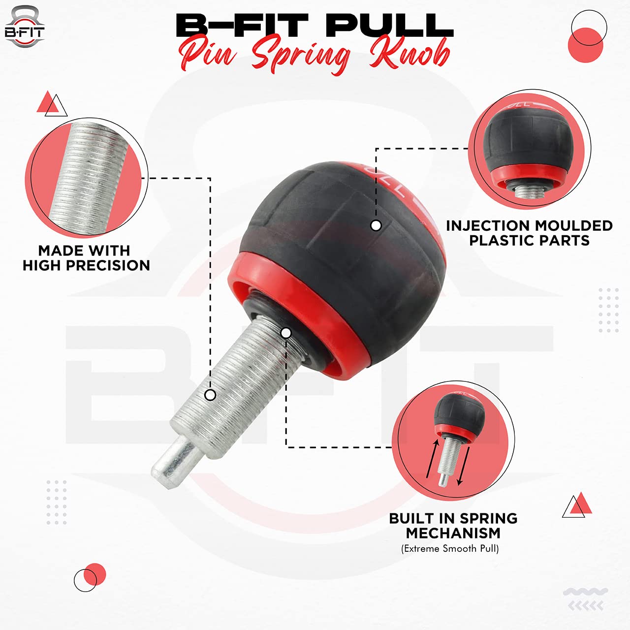 B Fit Pull Pin Spring Knob Replacement Parts for Home Fitness Height Adjustment Screws Equipment Black Red
