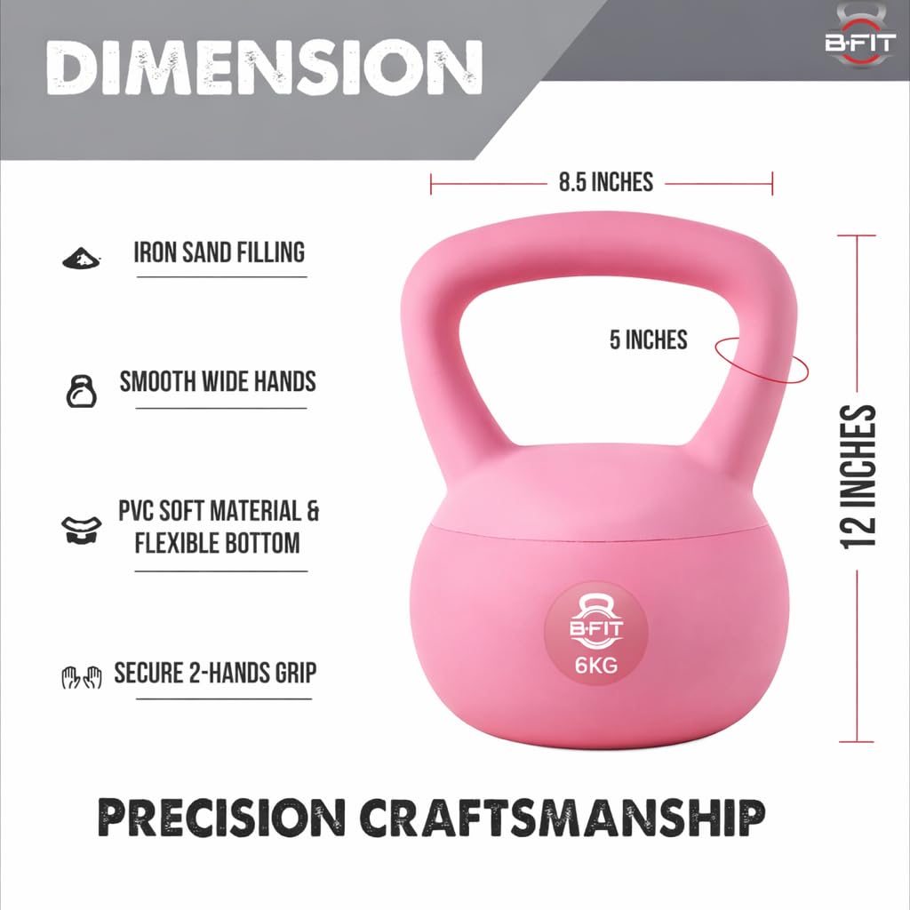 B Fit Soft Kettlebells 6 Kg with Cushioned Impact-Resistant Base and Anti-Slip