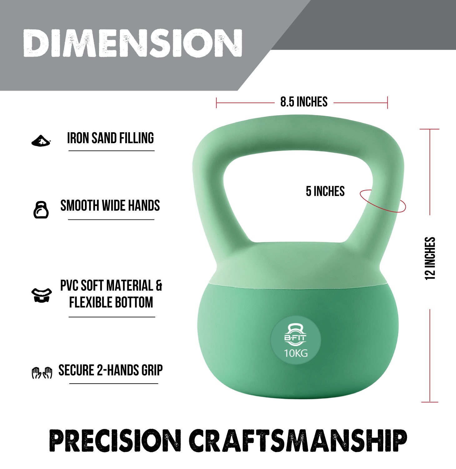 B Fit Soft Kettlebells 10 Kg with Cushioned Impact-Resistant Base and Anti-Slip