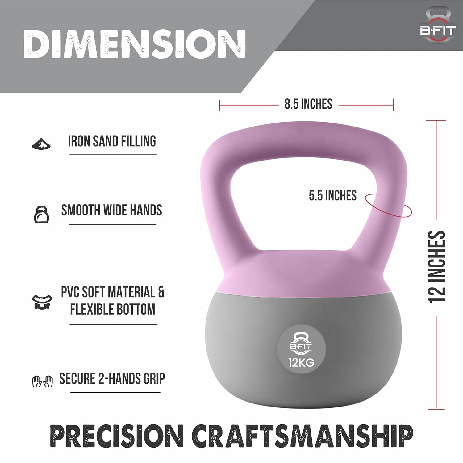 B Fit Soft Kettlebells 12 Kg with Cushioned Impact-Resistant Base and Anti-Slip