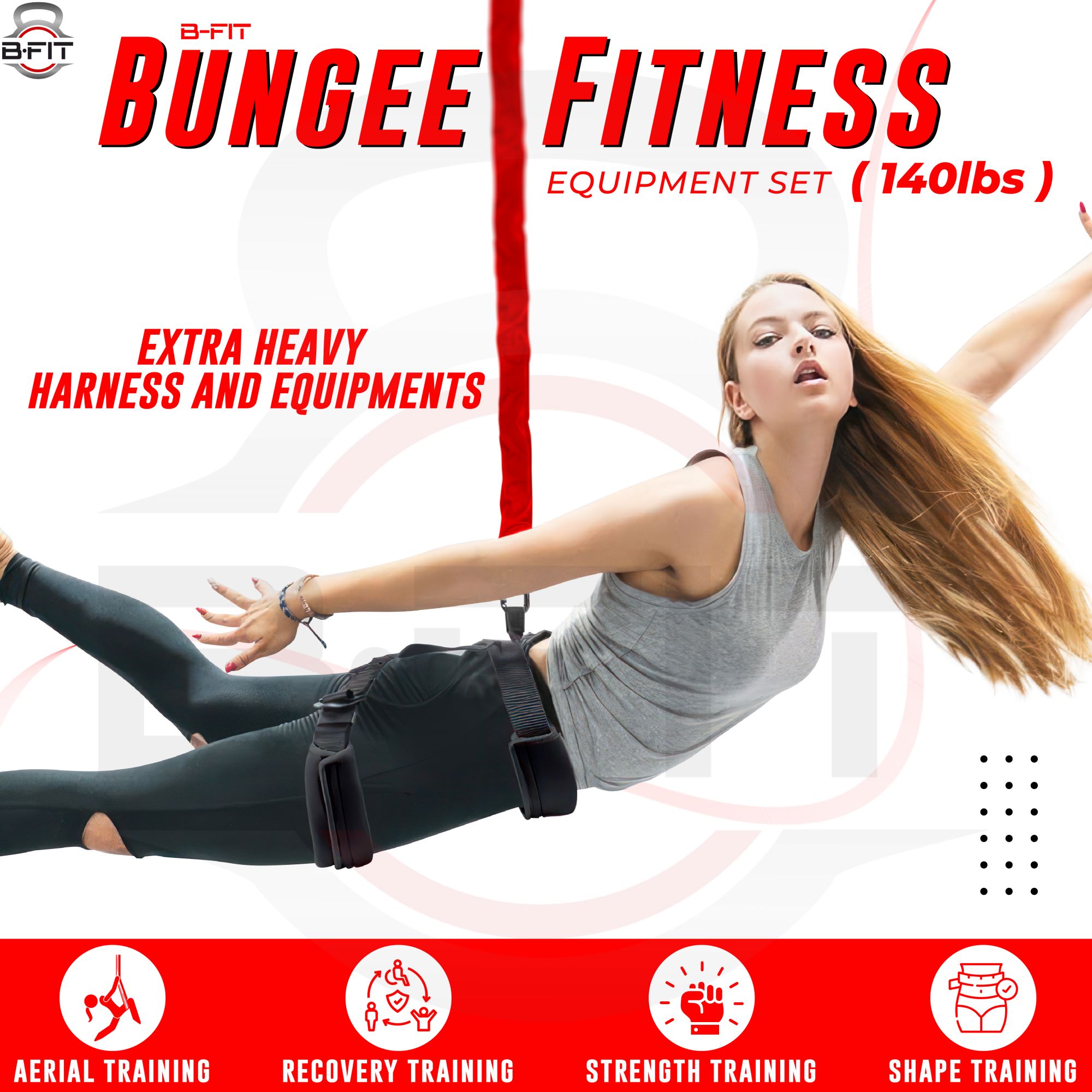 B Fit Upgraded Version Heavy Bungee Resistance Band Set Gravity Yoga Bungee Cord Resistance Belt Set 4D Bungee Dance Rope Workout Fitness Home Gym Professional Training Equipment 60 Kgs