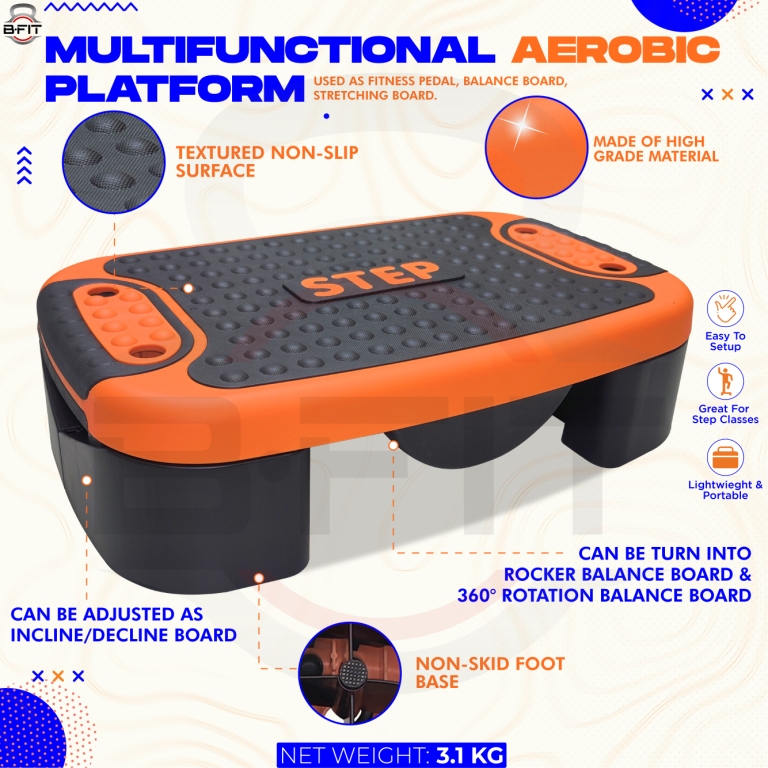 B Fit 4-In-1 Aerobic Step Platform - Adjustable Multifunctional Balance Board Steppers for Exercise Stepper Platform - Home Workout Step Up Exercise Step Platform For Balance Gym Class Non Slip