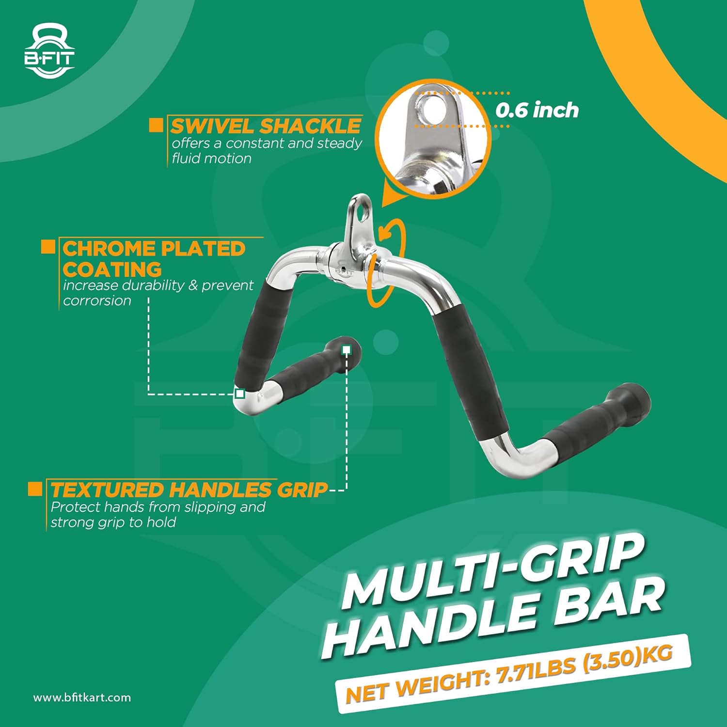 B fit Multi-Exerciser Cable Attachment Bar with Rubber Handgrips Revolving Hanger