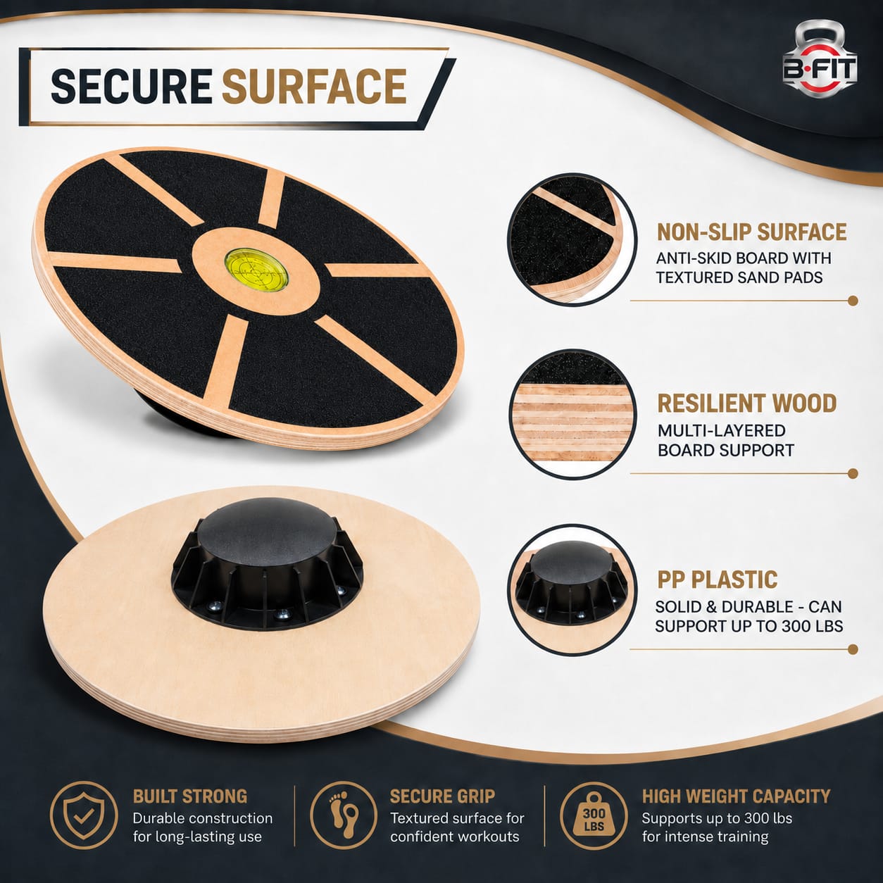 B Fit B Fit Round Balance Wooden Board Wooden Balance Training