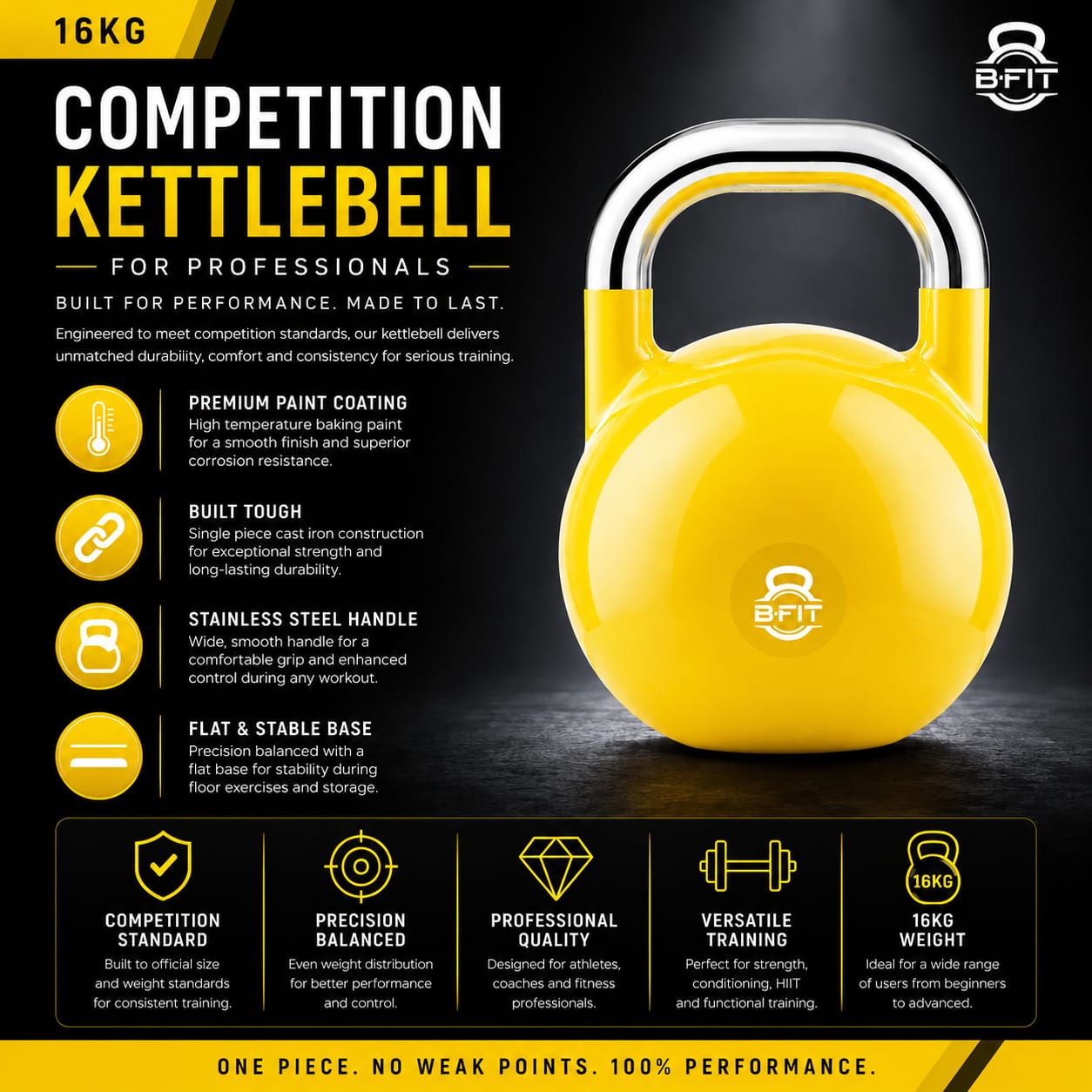 B Fit Competition Kettlebell 16 KG Professional Grade Kettlebell for Fitness Weightlifting Core Training
