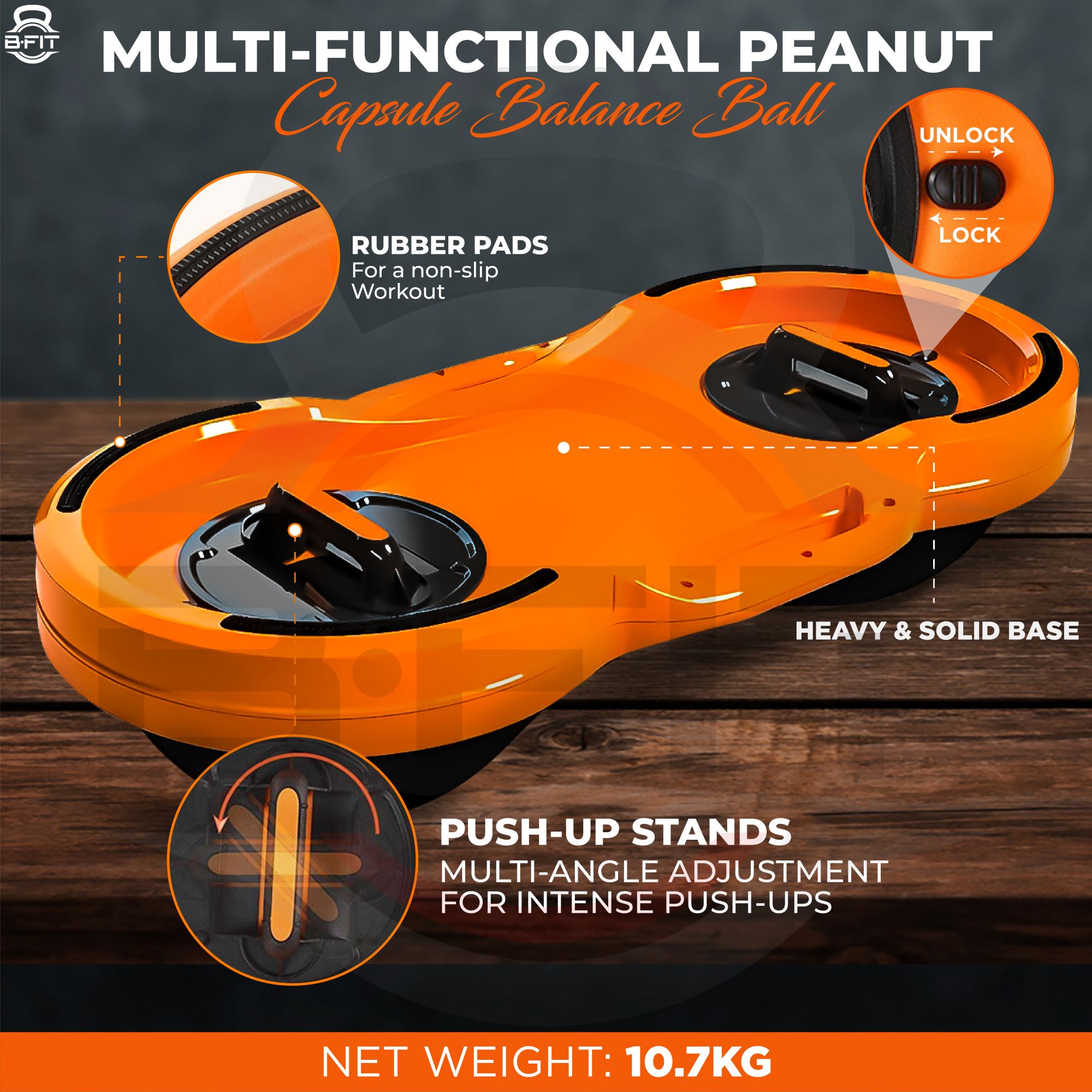 B FIT Balance Trainer Stability Half Bosu Ball with Resistance bands and Pump - Improve Core and Ab Strength With Full Body Home Gym Workouts Or Fitness Training