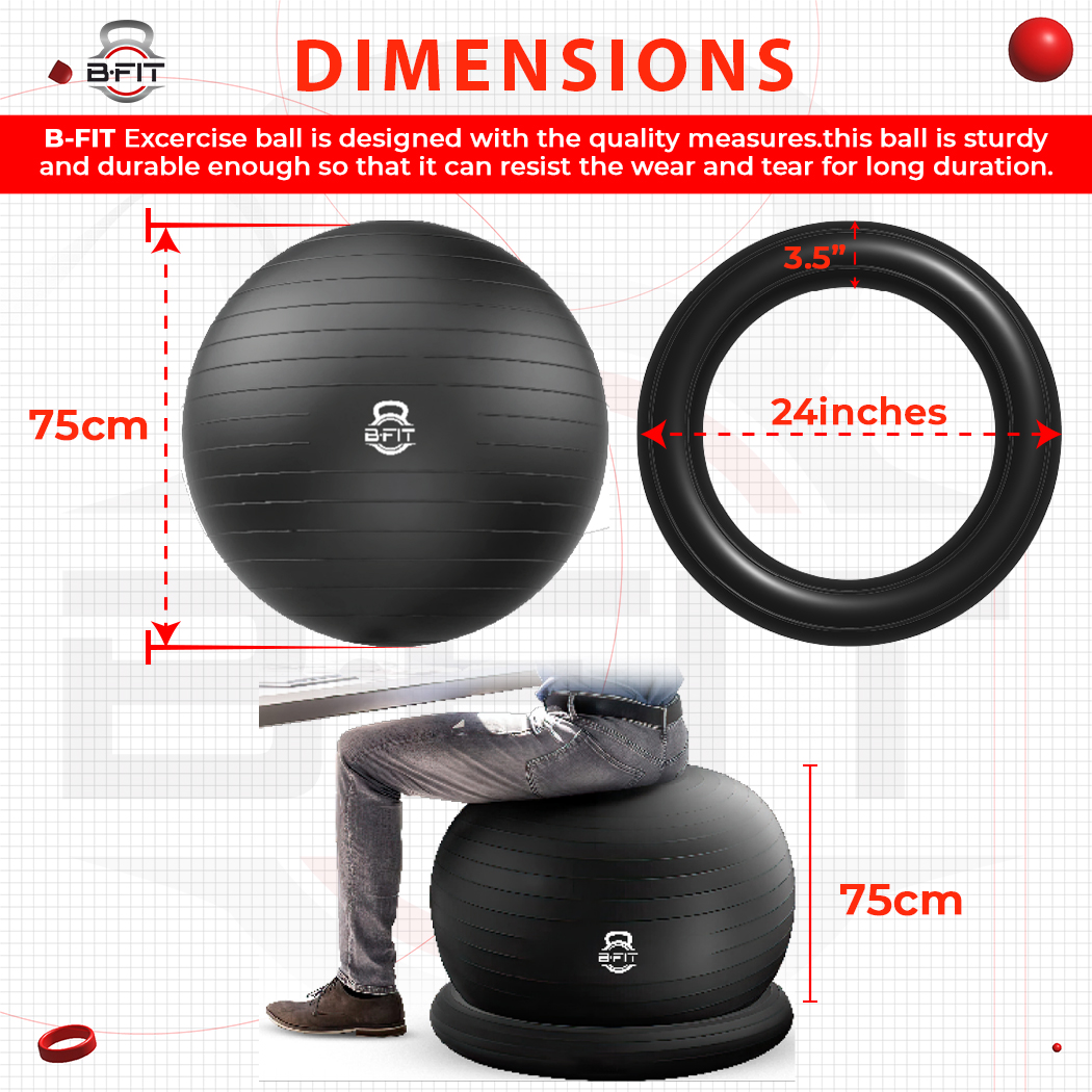 B fit PVC Exercise Printed Anti burst Chair Gym Ball Size 75 cm Black