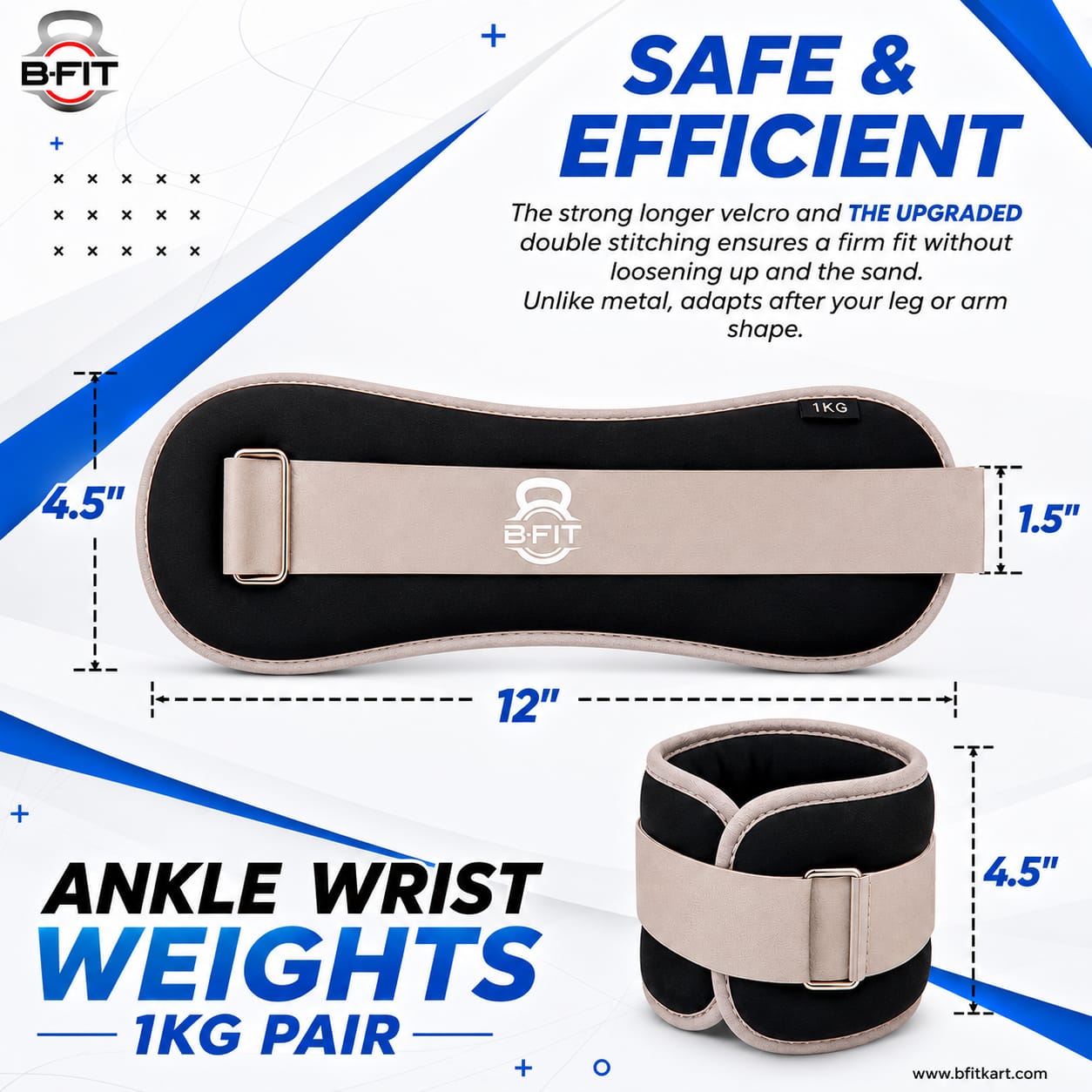 Ankle Wrist Weights 1 KgX 2 Each with Fully Adjustable Strap for Arm Hand Leg - Best for Walking Jogging Gymnastics Aerobics