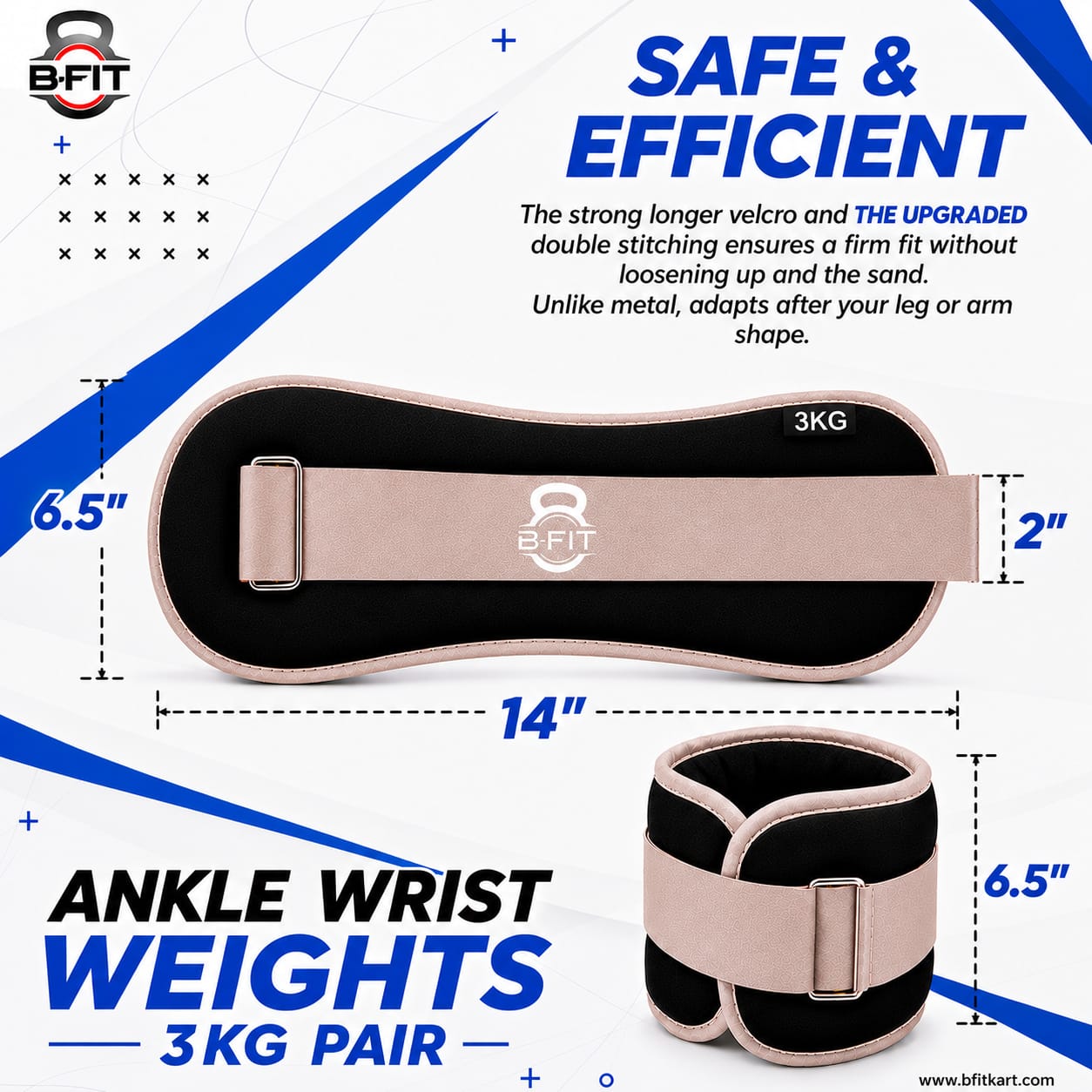 Ankle Wrist Weights 3KgX 2 Each with Fully Adjustable Strap for Arm Hand Leg - Best for Walking Jogging Gymnastics Aerobics