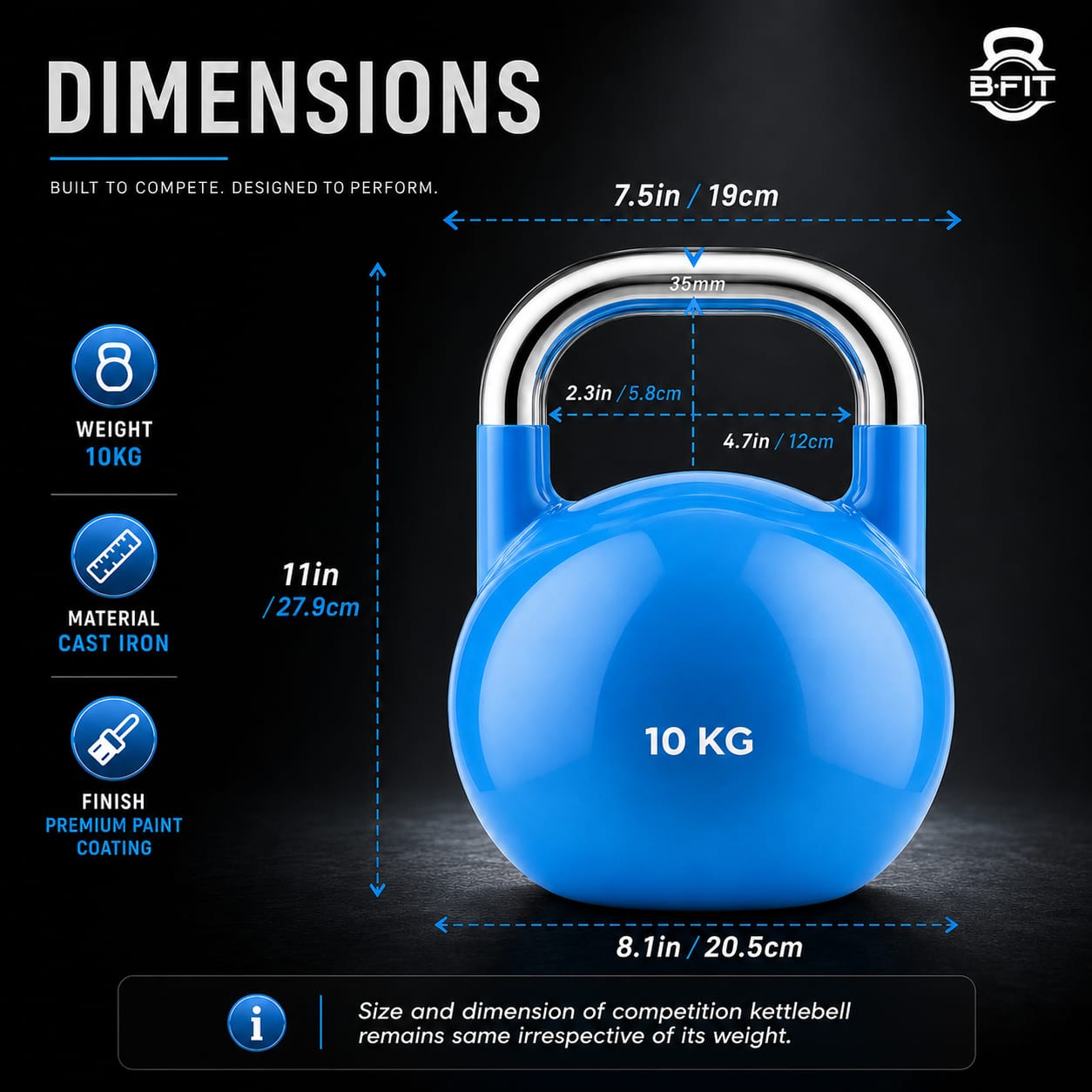 B Fit Competition Kettlebell 10 KG Professional Grade Kettlebell for Fitness Weightlifting Core Training