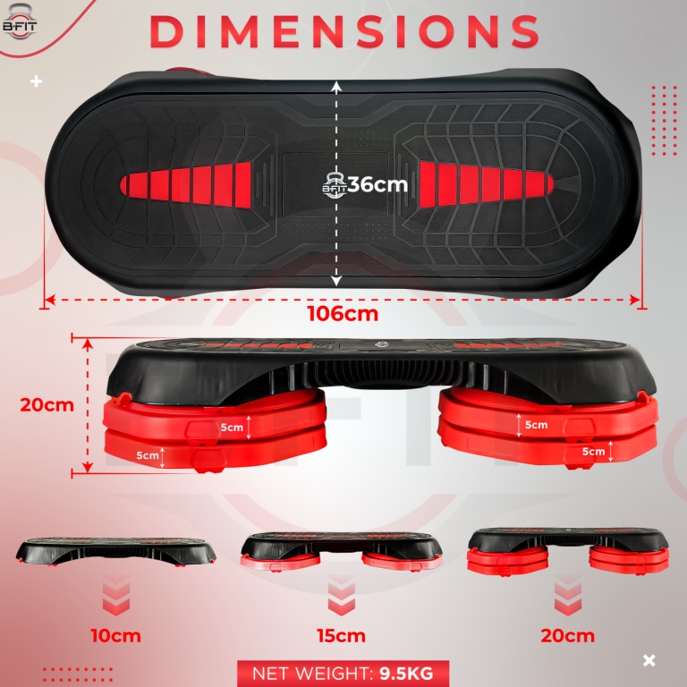 B Fit Aerobic Step Platform Steppers Size 106x36x20 Cm for Exercise Risers for Cardio Strength Training for Men Women Indoor Exercise FitnessRed and Black