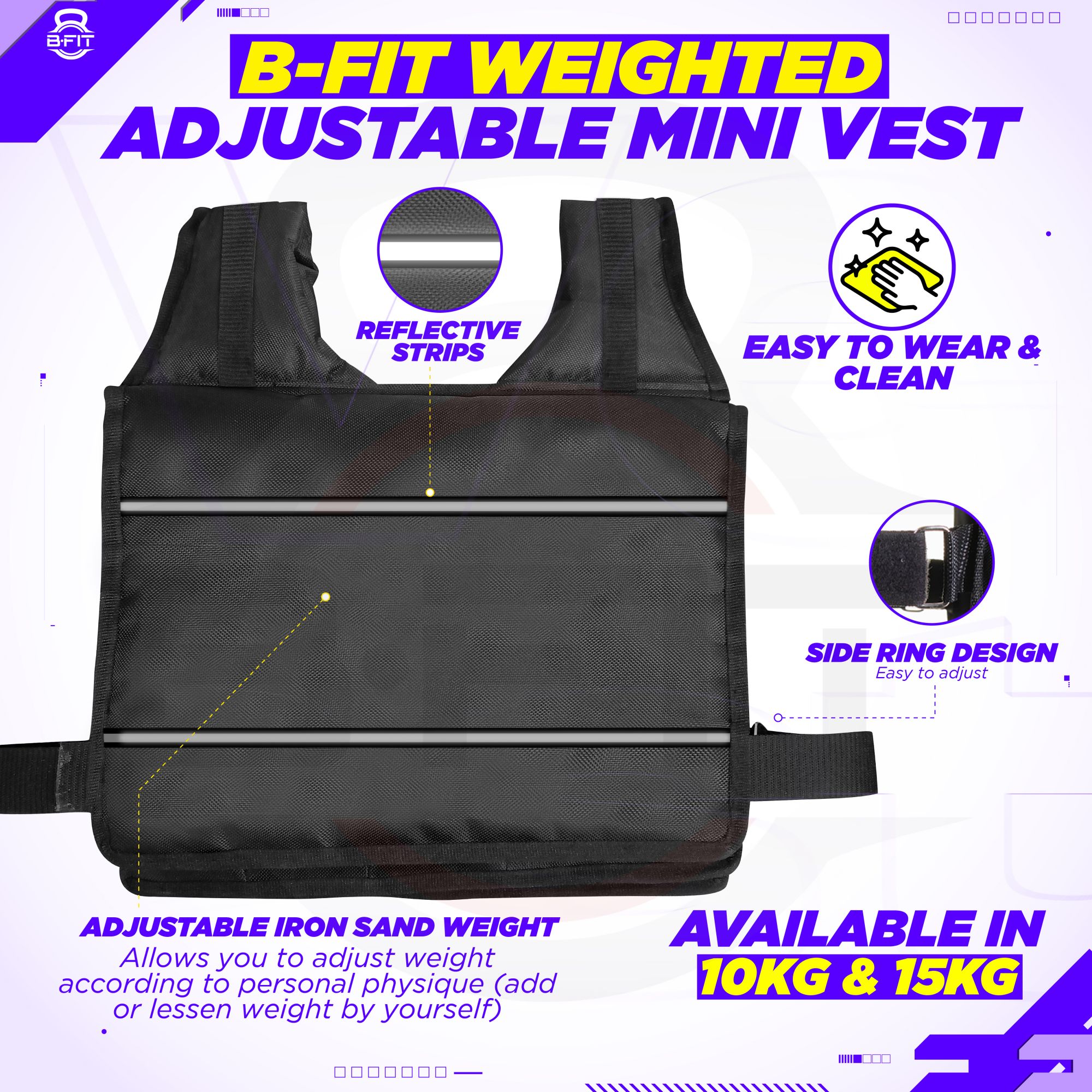 B Fit Short Style Adjustable Weighted Vest Jacket weight 1015 Kgs