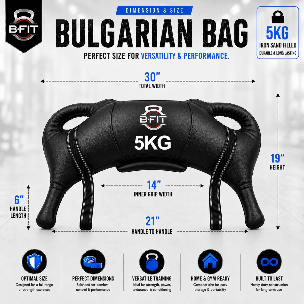 B Fit Upgraded Bulgarian Bag 5 Kg for Fitness Gym Training Cross fit Wrestling Judo Grappling MMA Full Body Workout