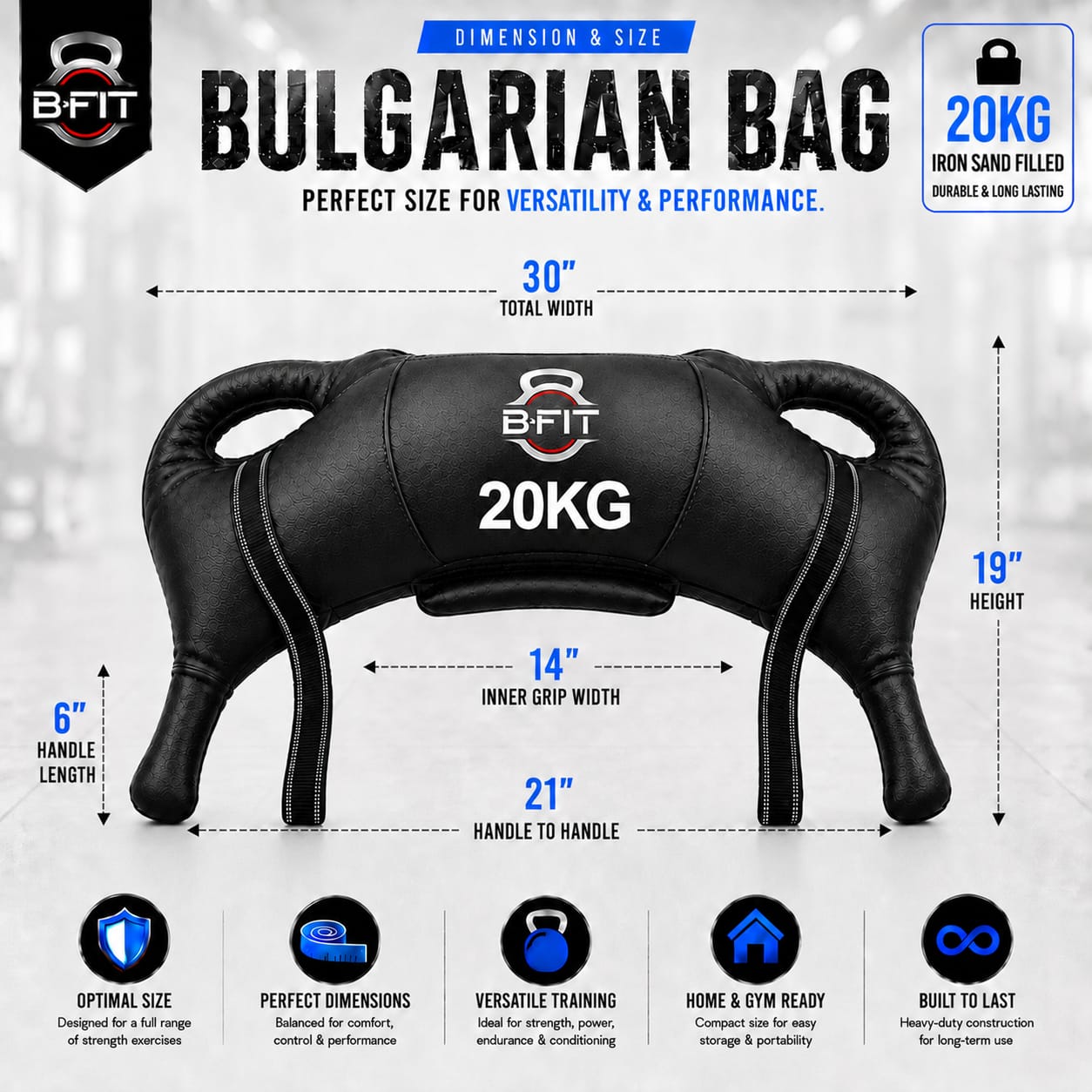 B Fit Upgraded Bulgarian Bag 20 Kg for Fitness Gym Training Cross fit Wrestling Judo Grappling MMA Full Body Workout