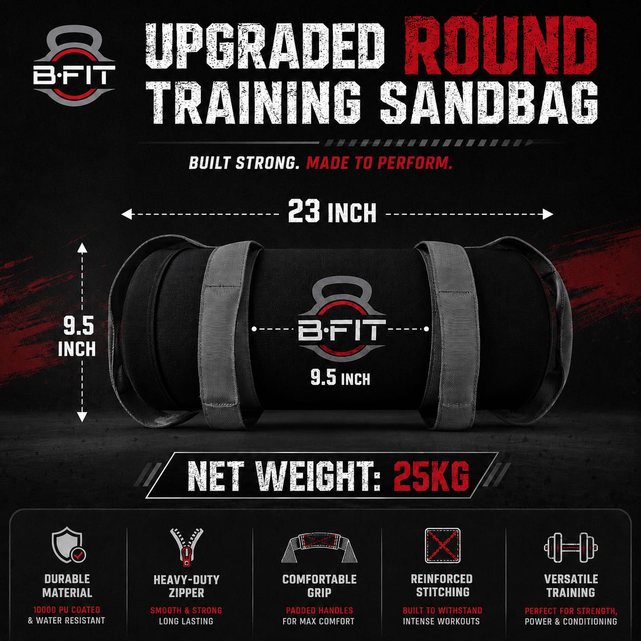 B Fit Fitness Sand Bag 25 Kg for Workout Heavy Duty Sand Bags Weights for Crossfit at Home Workouts Cross-Training Conditioning and Exercise