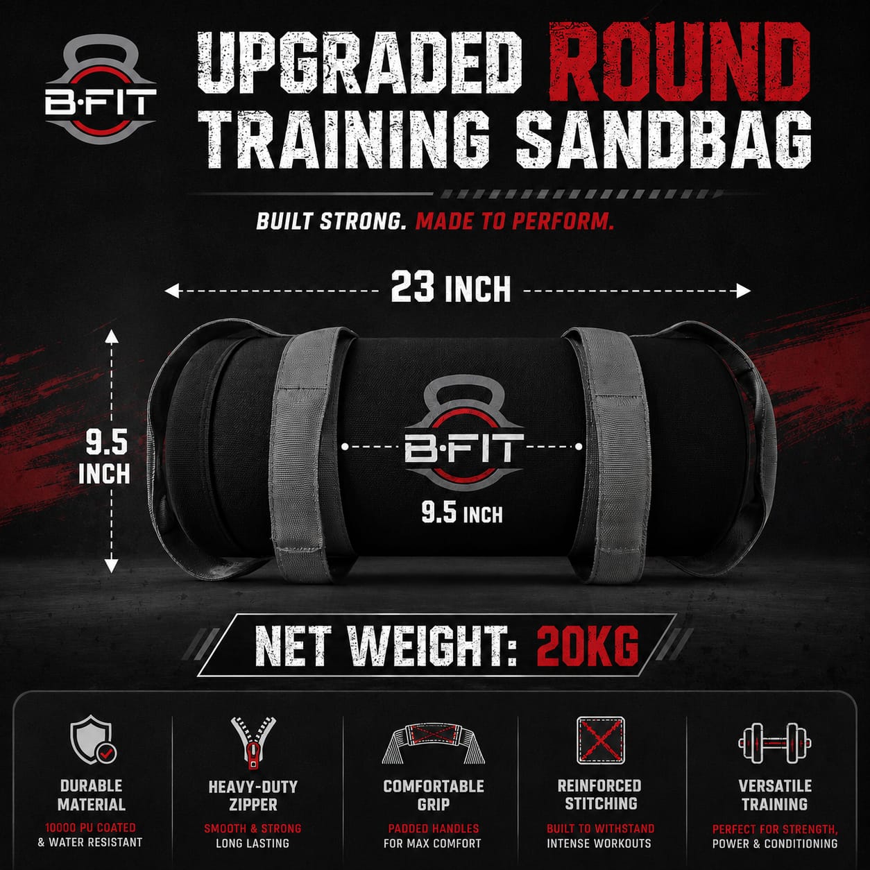 B Fit Fitness Sand Bag 20 Kg for Workout Heavy Duty Sand Bags Weights for Crossfit at Home Workouts Cross-Training Conditioning and Exercise