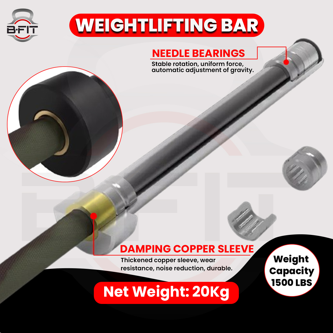 B Fit Olympic Barbell 7 Feet for Home Commercial Gym 1500-Pound Capacity With Collars