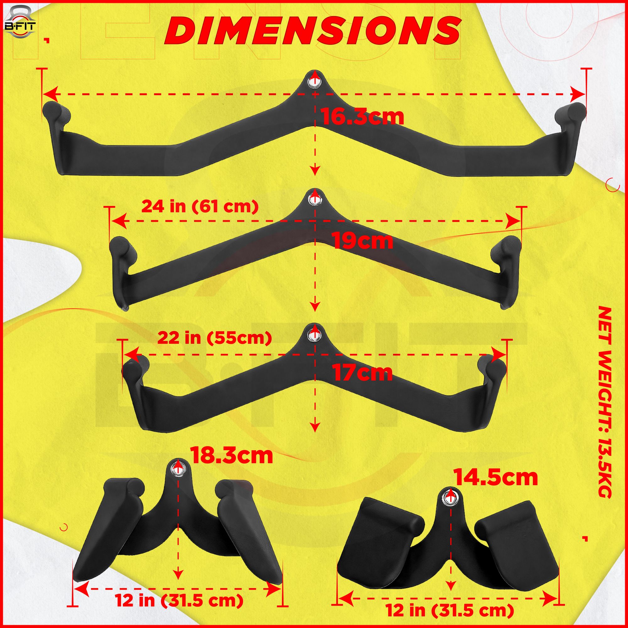 B Fit Mag Grip Set of 5 LAT Pull Down Bar for Cable Machine LAT Pulldown Attachments T Bar V Bar Cable Attachment Back Tricep Bar Strength Training Handle