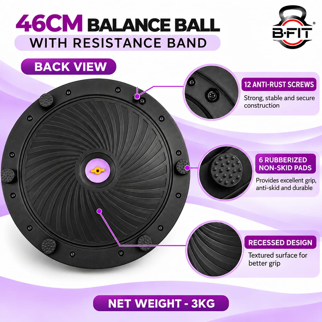 B Fit Balance Trainer Stability Half Ball 46 Cm with Pump - Improve Core and Ab Strength With Full Body Home Gym Workouts Or Fitness Training