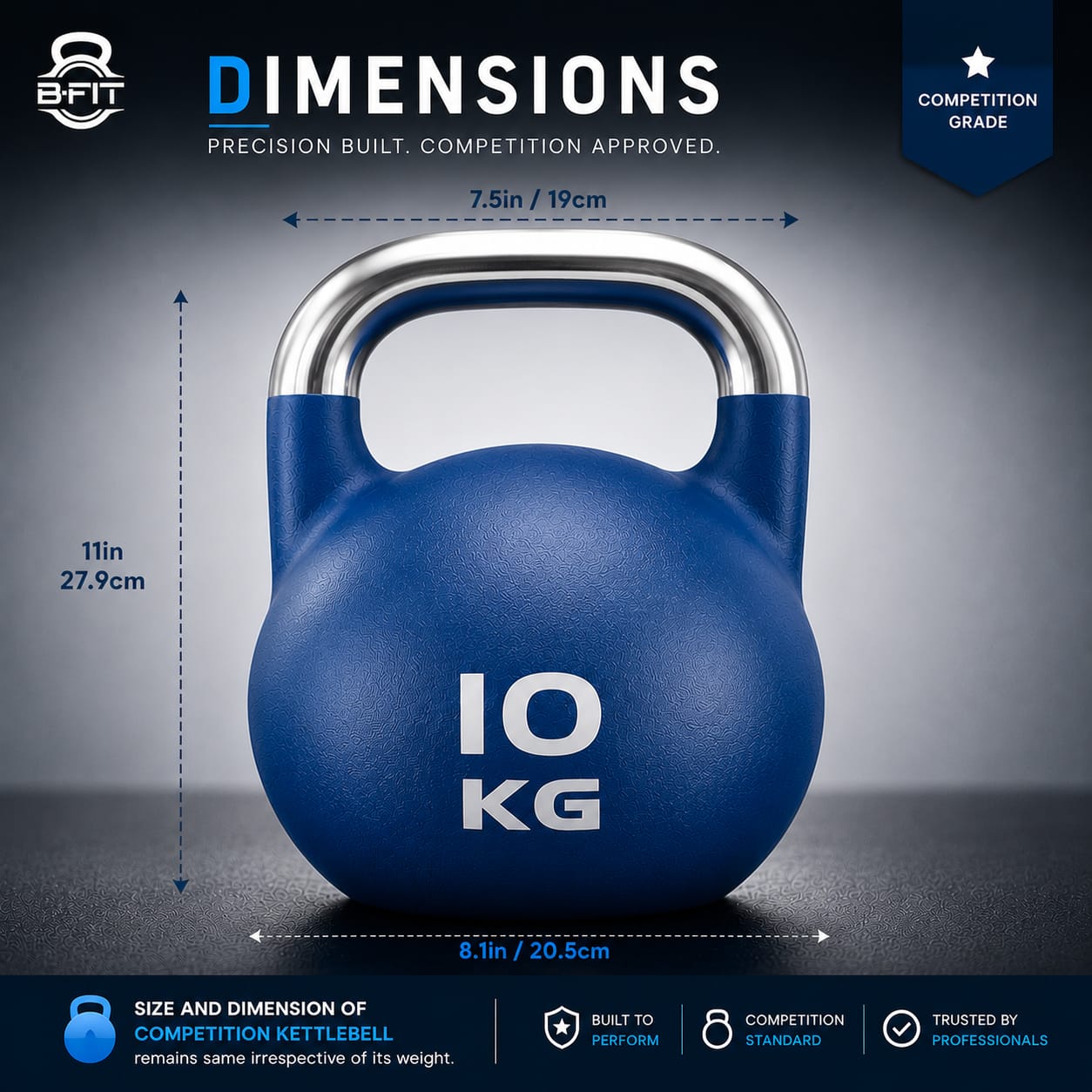 B Fit Matte Finish Competition Kettlebell 10 Kg Weight Workout Gym Equipment and Strength training sets for Women and Men for Home Gym - Suitable for Repetition Workouts
