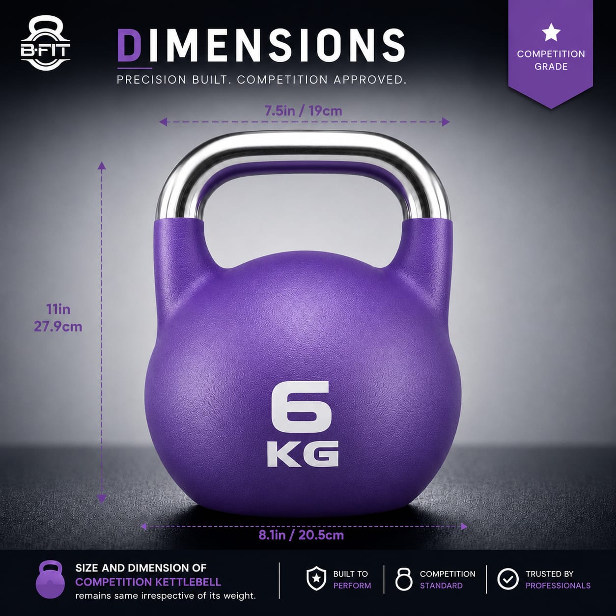 B Fit Matte Finish Competition Kettlebell 6 Kg Weight Workout Gym Equipment and Strength training sets for Women and Men for Home Gym - Suitable for Repetition Workouts