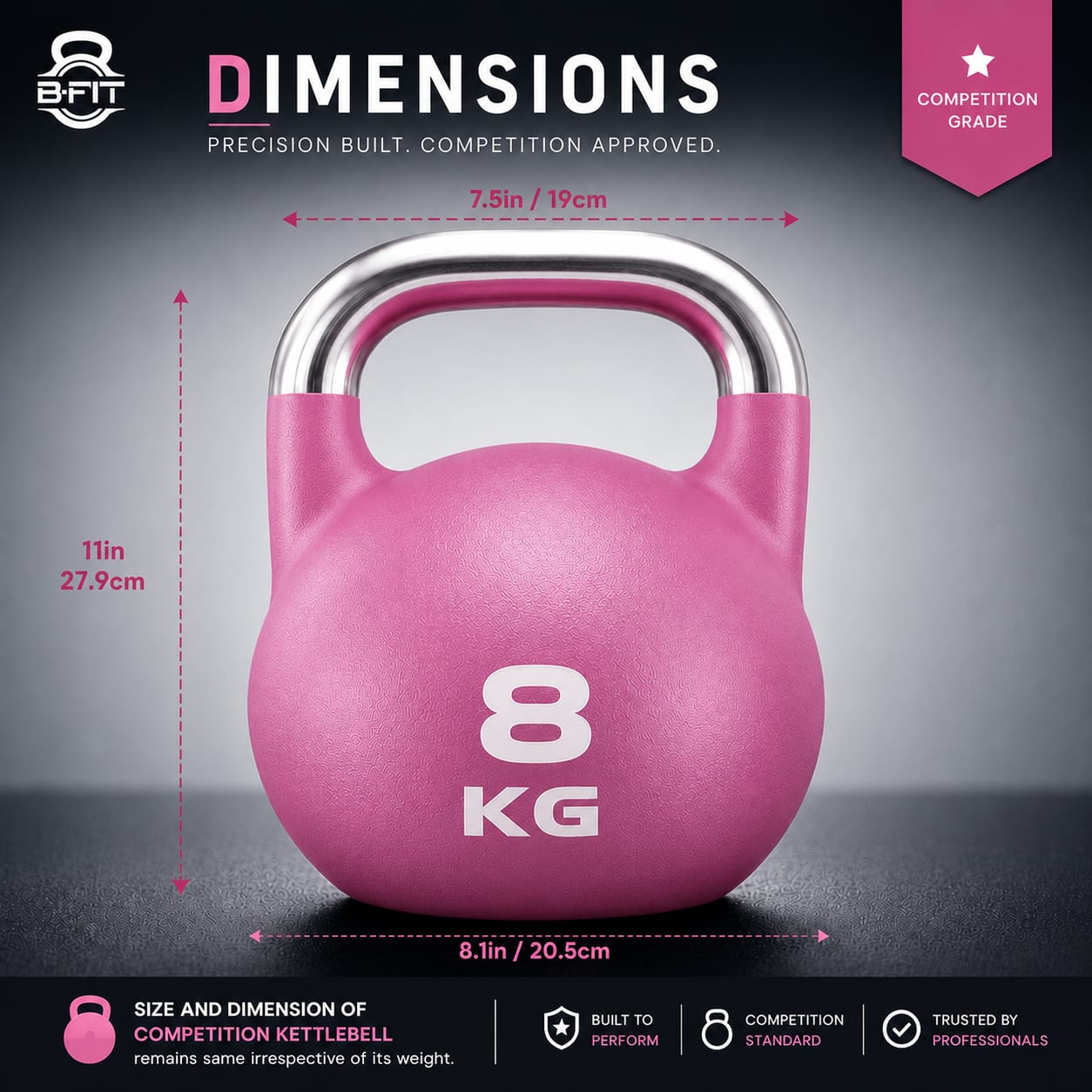 B Fit Matte Finish Competition Kettlebell 8 Kg Weight Workout Gym Equipment and Strength training sets for Women and Men for Home Gym - Suitable for Repetition Workouts