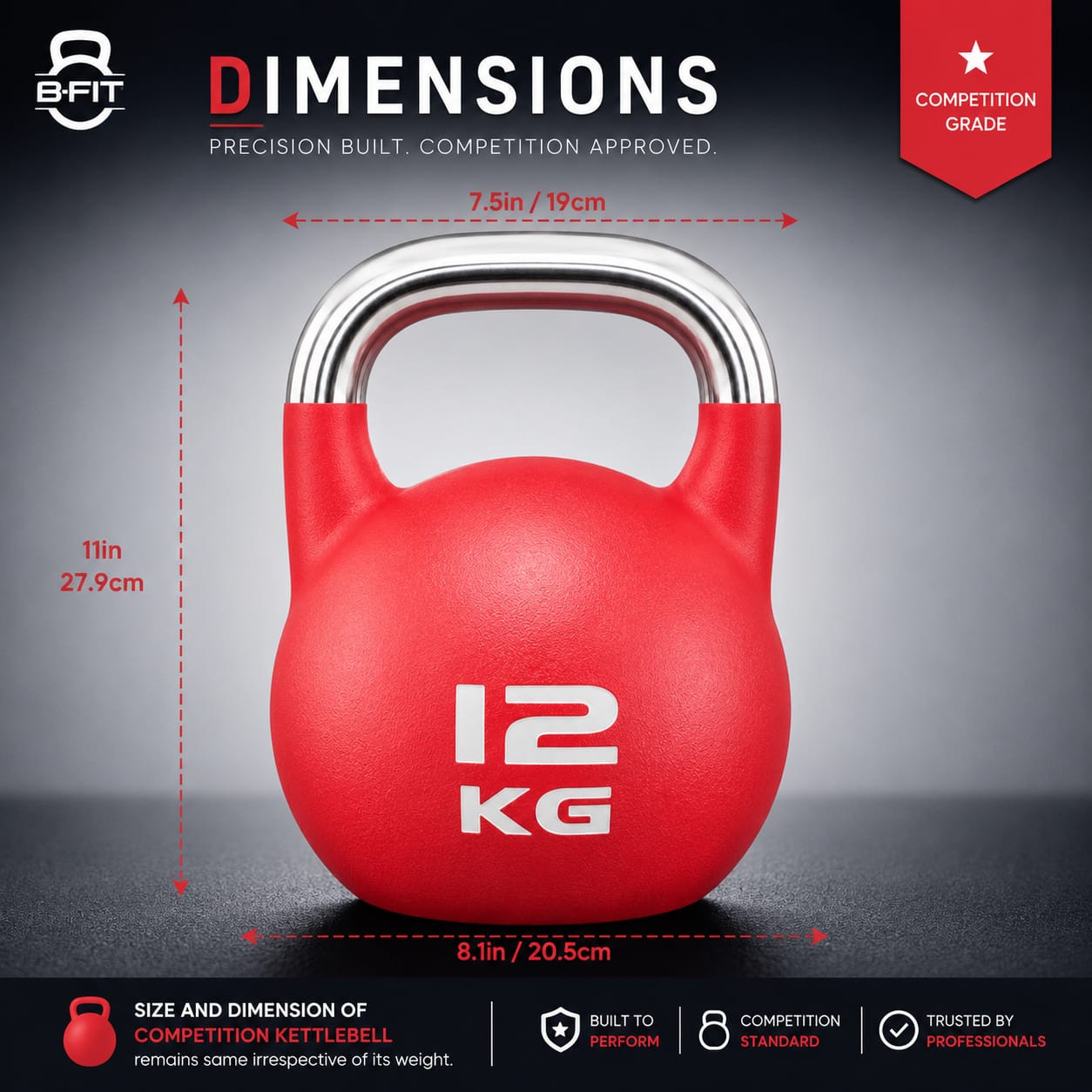 B Fit Matte Finish Competition Kettlebell 12 Kg Weight Workout Gym Equipment and Strength training sets for Women and Men for Home Gym - Suitable for Repetition Workouts