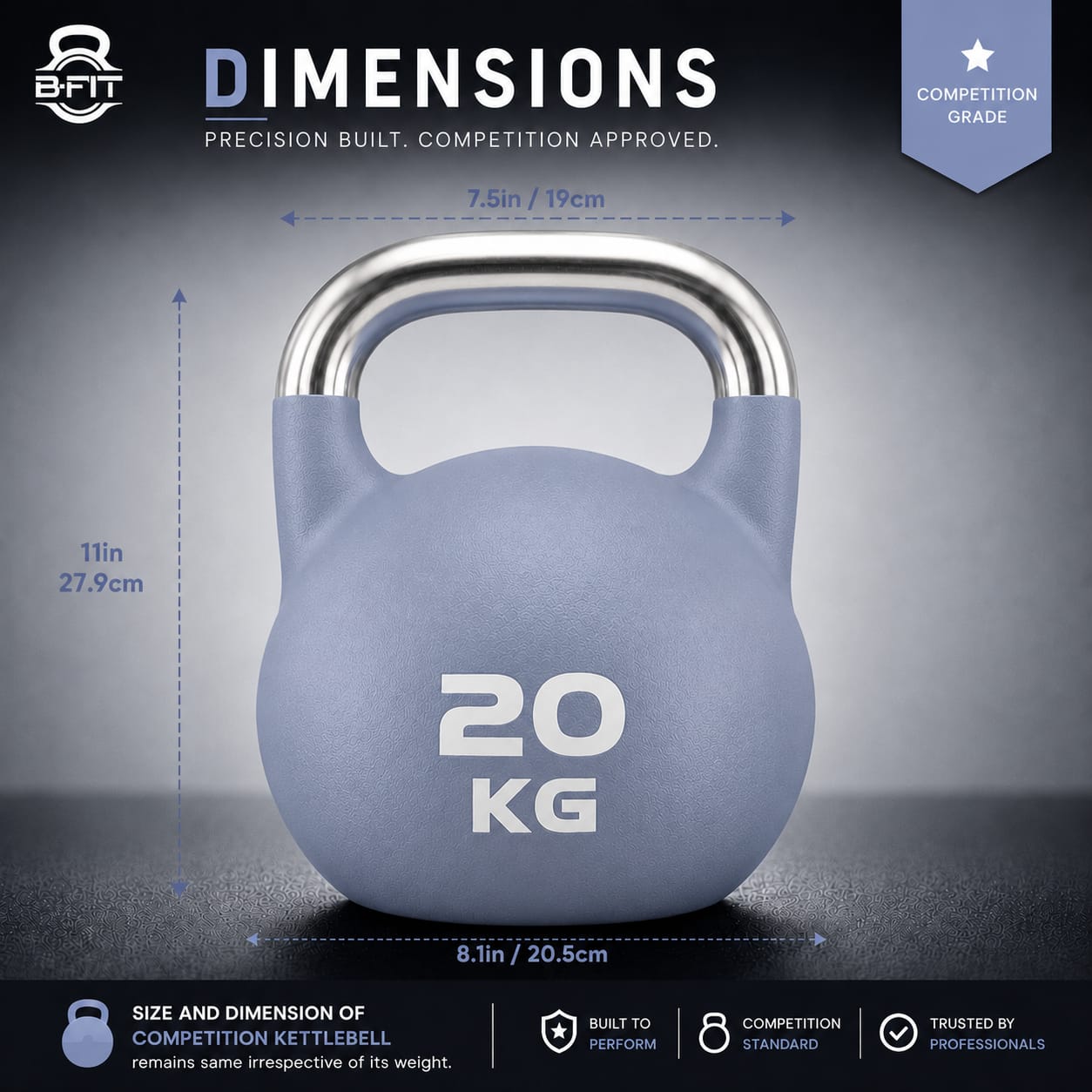 B Fit Matte Finish Competition Kettlebell 20 Kg Weight Workout Gym Equipment and Strength training sets for Women and Men for Home Gym - Suitable for Repetition Workouts