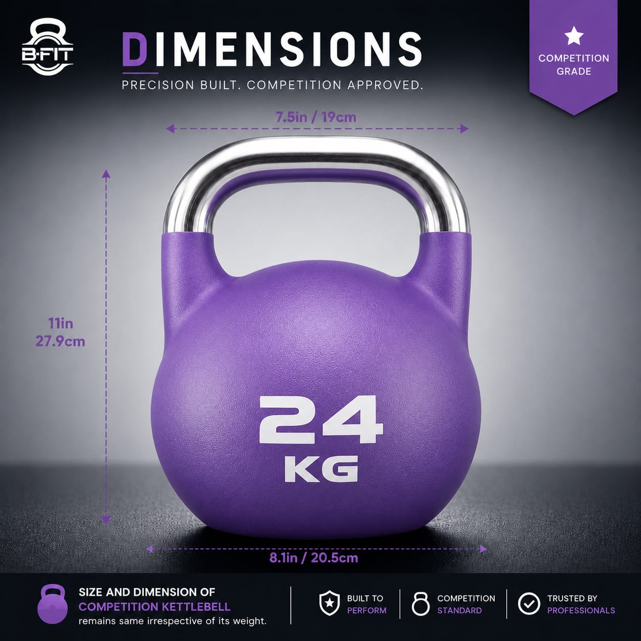 B Fit Matte Finish Competition Kettlebell 24 Kg Weight Workout Gym Equipment and Strength training sets for Women and Men for Home Gym - Suitable for Repetition Workouts