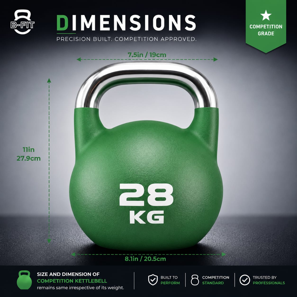 B Fit Matte Finish Competition Kettlebell 28 Kg Weight Workout Gym Equipment and Strength training sets for Women and Men for Home Gym - Suitable for Repetition Workouts