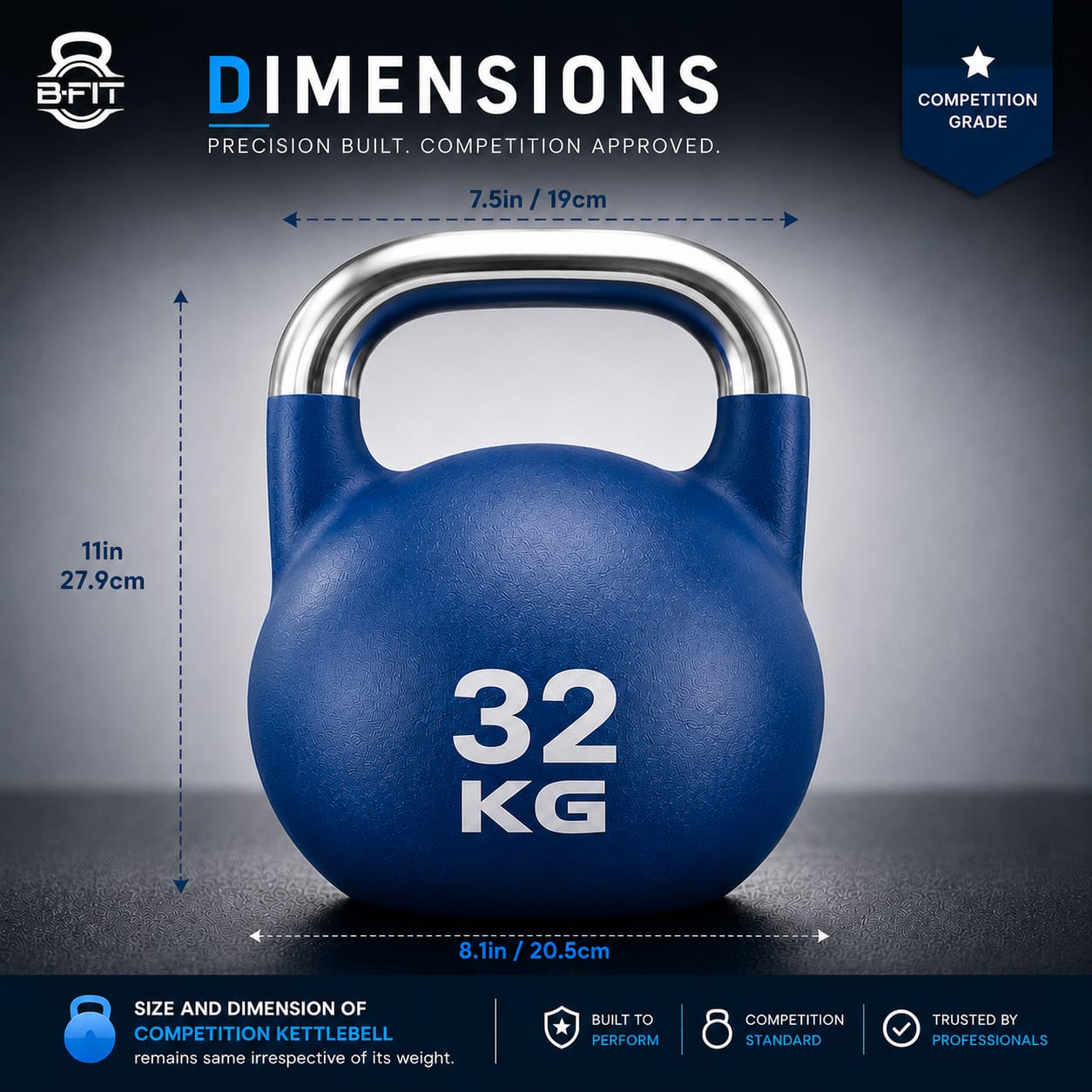 B Fit Matte Finish Competition Kettlebell 32 Kg Weight Workout Gym Equipment and Strength training sets for Women and Men for Home Gym - Suitable for Repetition Workouts